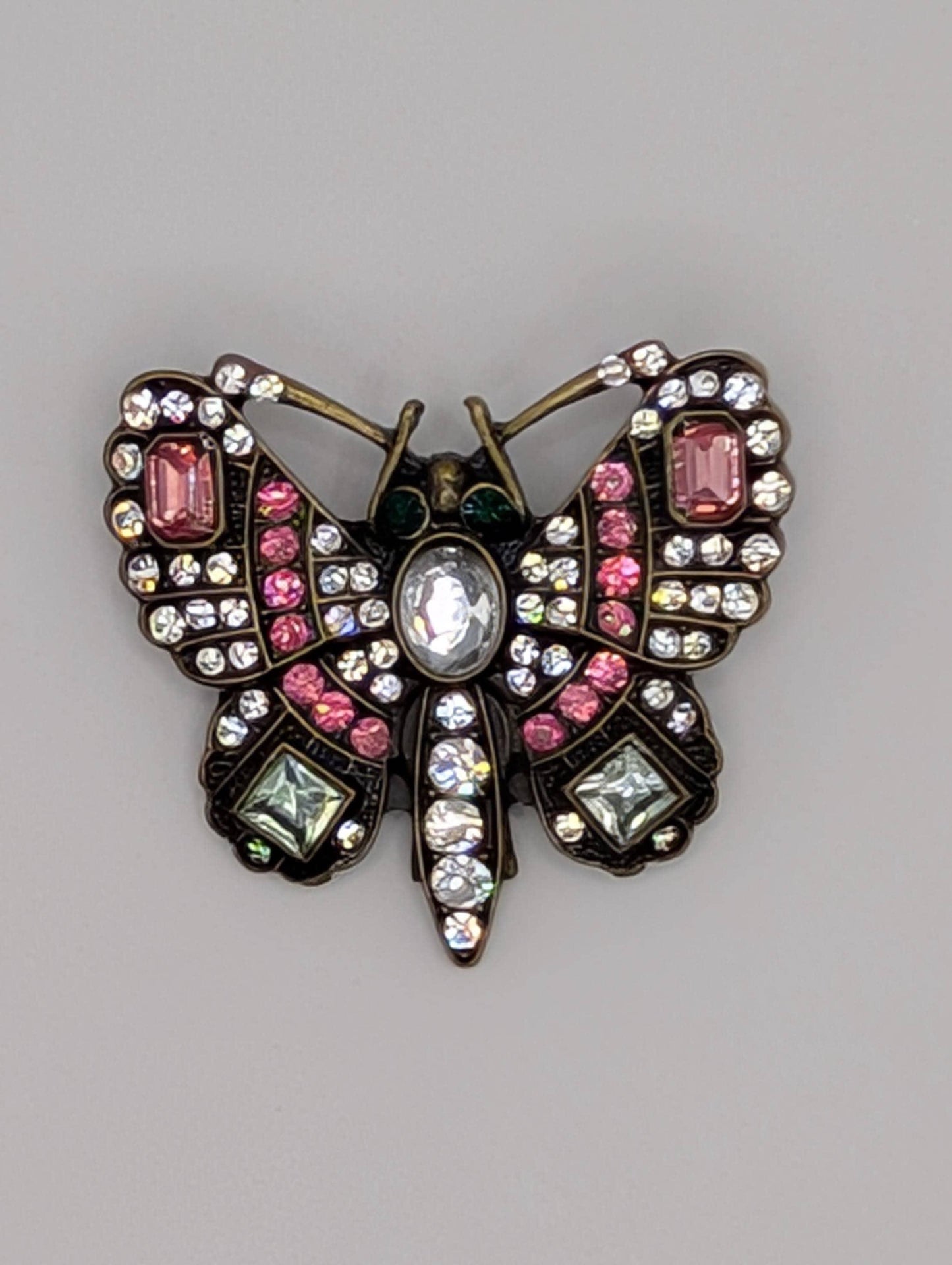 Brass Butterfly Brooch - Gold Plated Pin with Rhinestones, Elegant Jacket Accessory