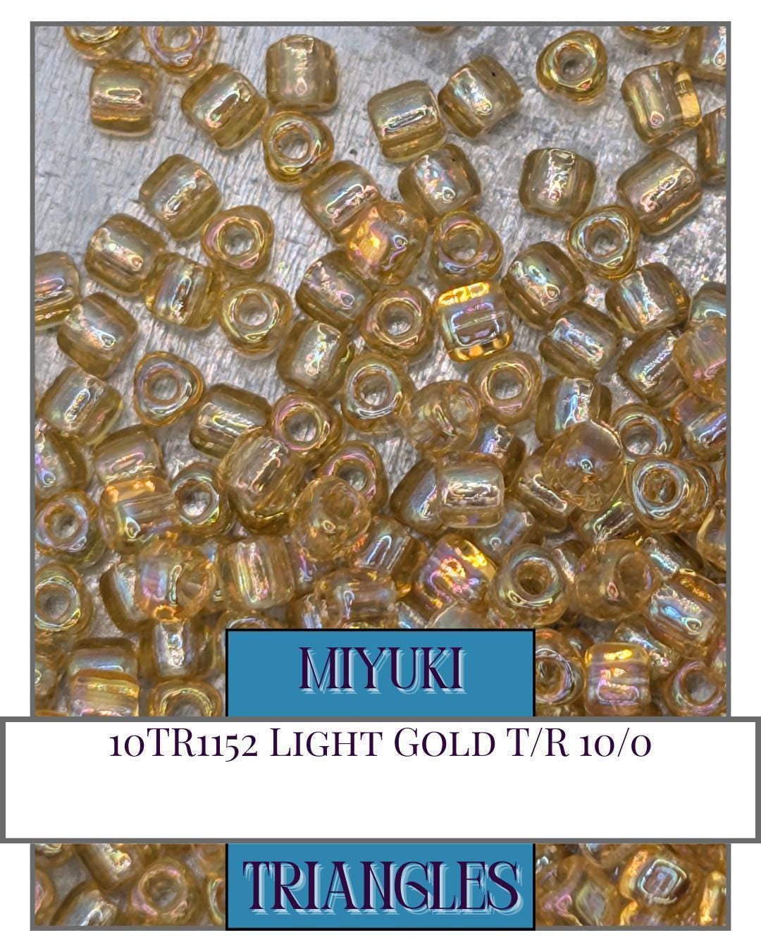 Miyuki Triangle Beads – Light Gold Seed Beads Size 10/0 with Rainbow Finish (10g)