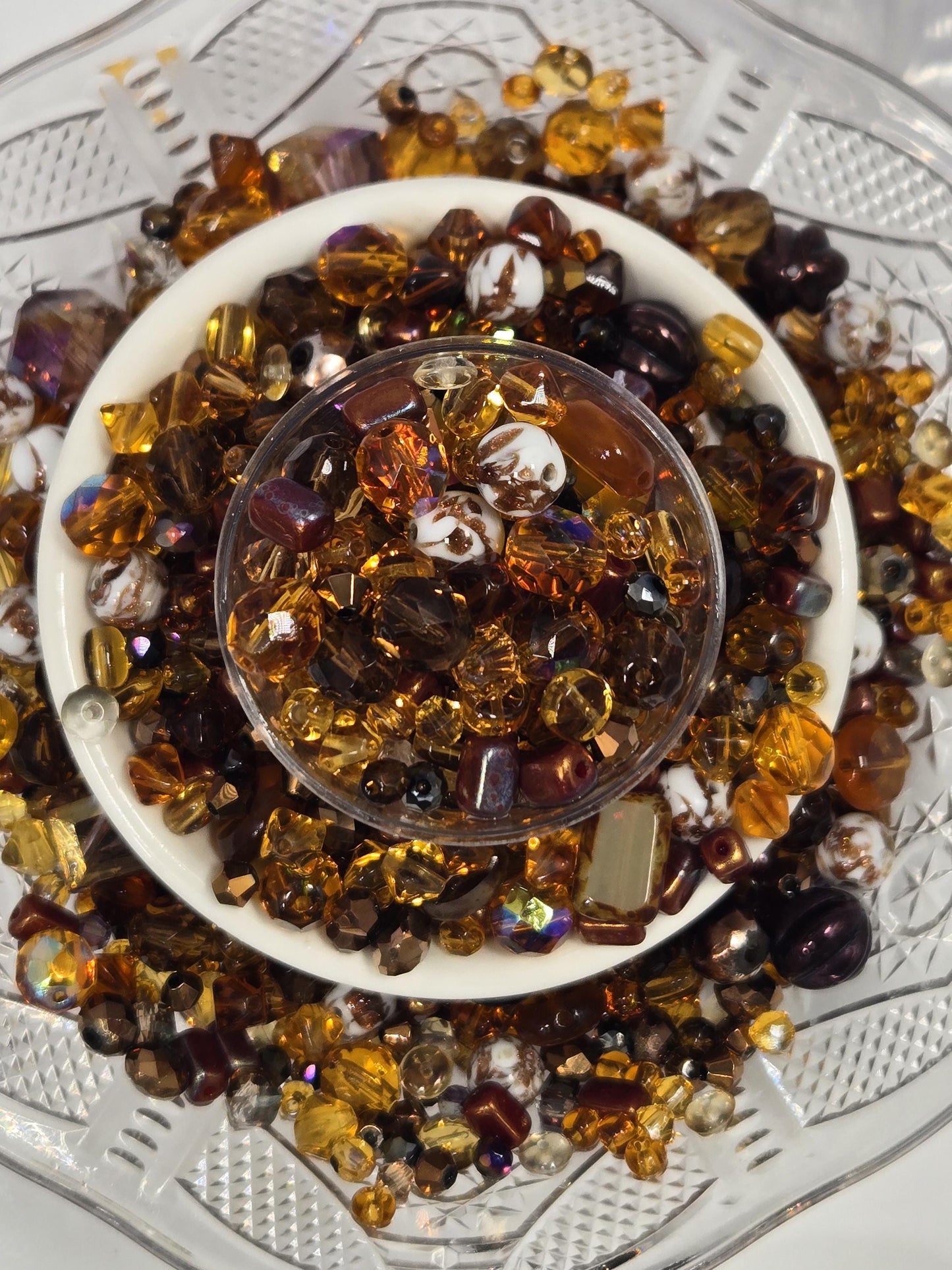 Glass Bead Mix – Assorted Faceted Glass Beads | Topaz Brown Beads 30g Pkg