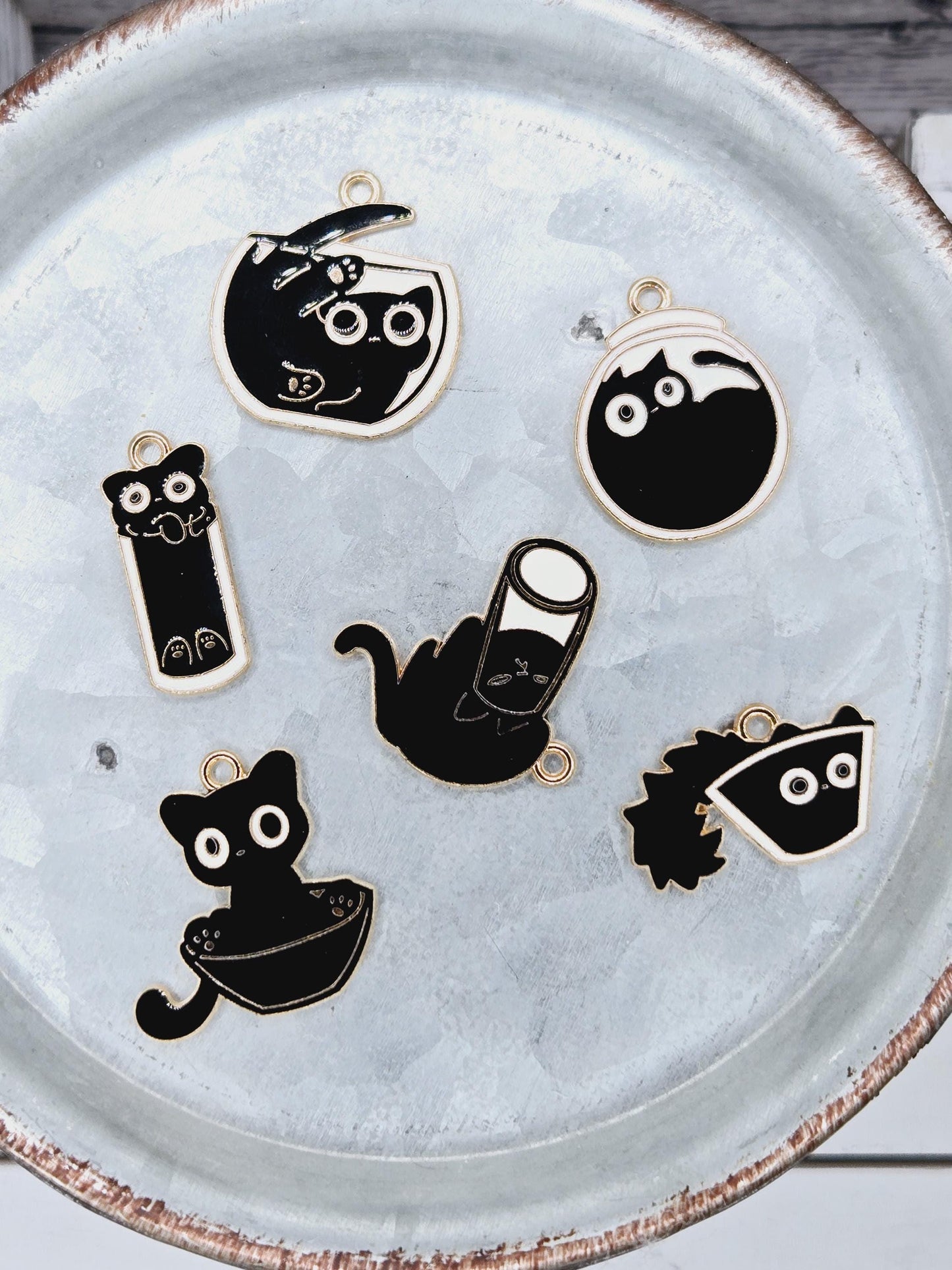 Gold Plated Kitty Charms - Set of 6 DIY Jewelry Charms with Shine Finish