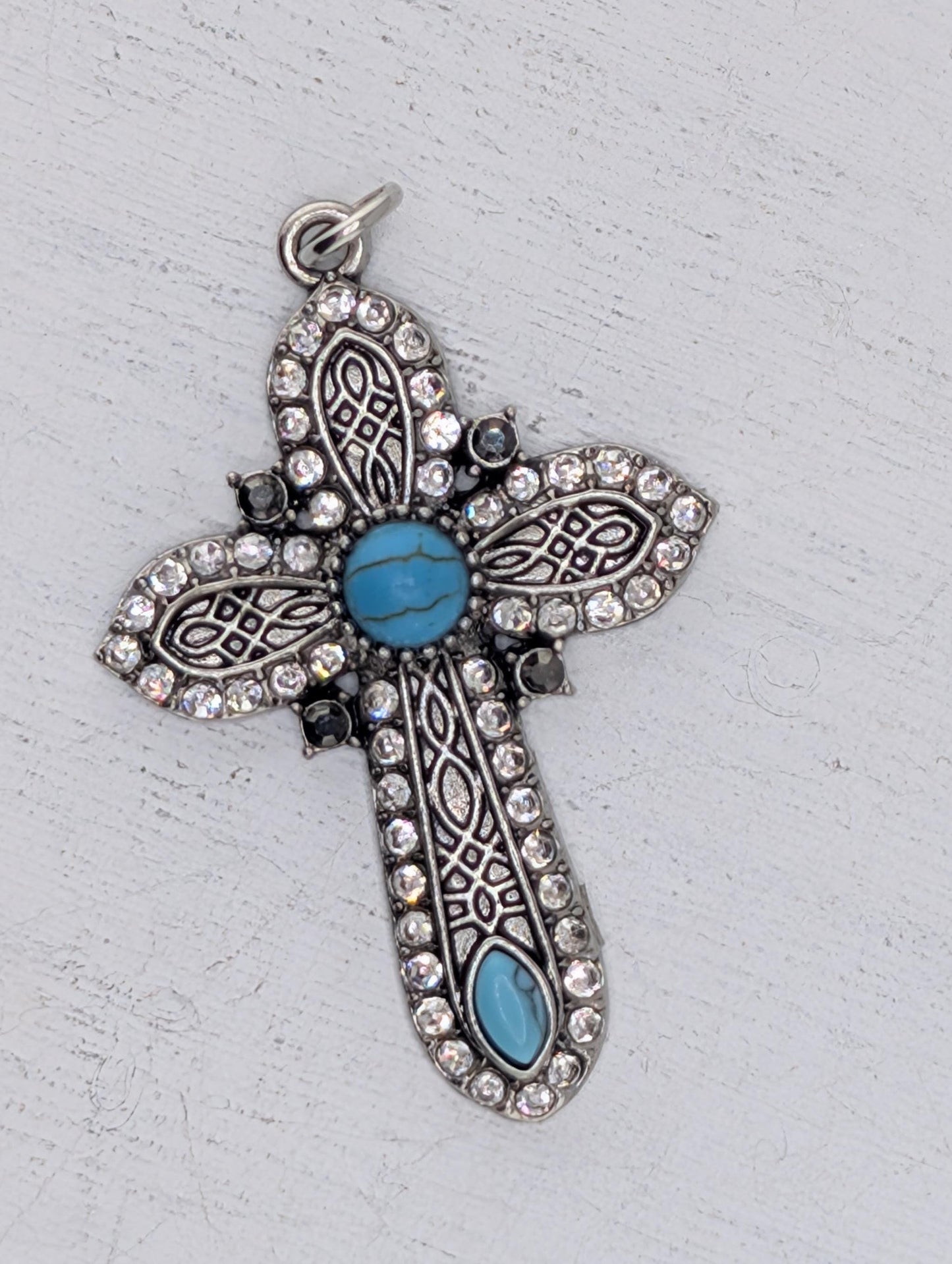 Turquoise Cross Pendant | Vintage Gothic Flair Bag Charm Keychain Accessory