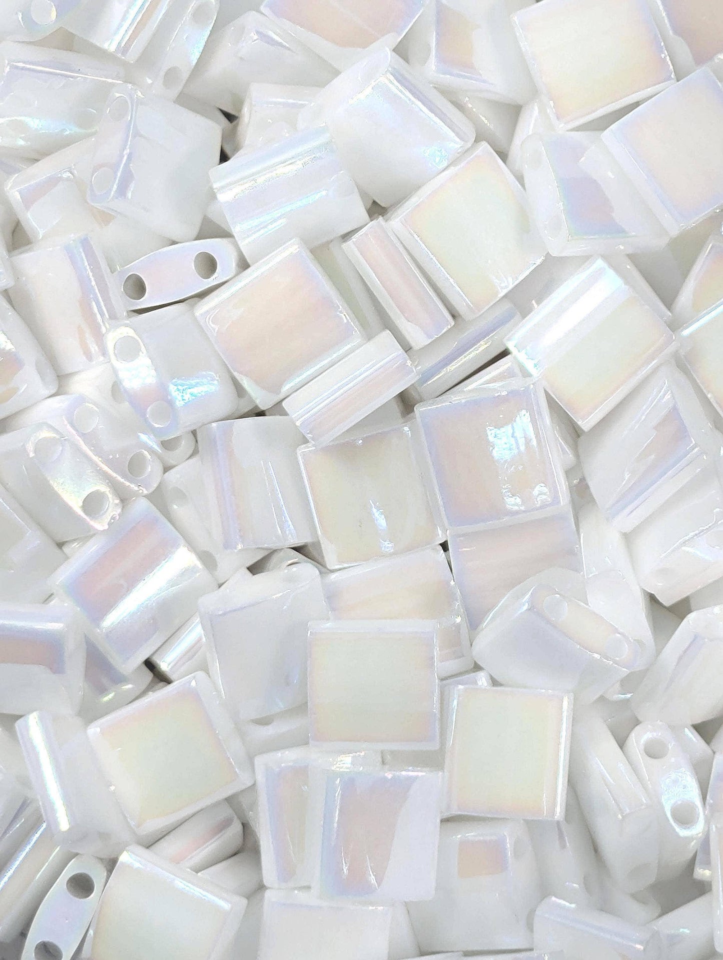 Miyuki Tila Beads White Opaque Rainbow - 7.5g Beading Craft Supplies Pack