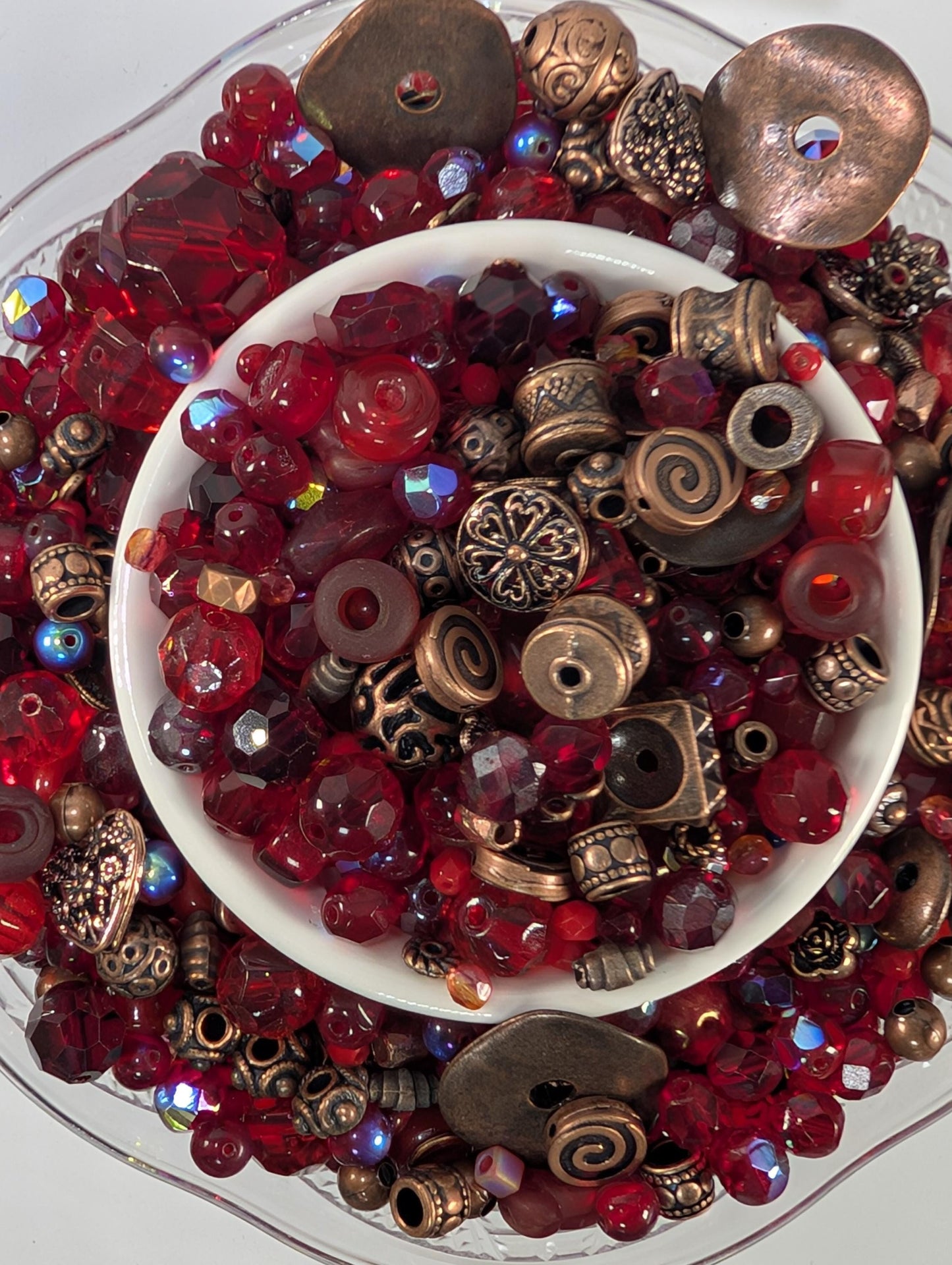 Glass Bead Soup Mix – Crimson Heart Copper Soul | Electroplated Bead Set, Cat Eye Mix
