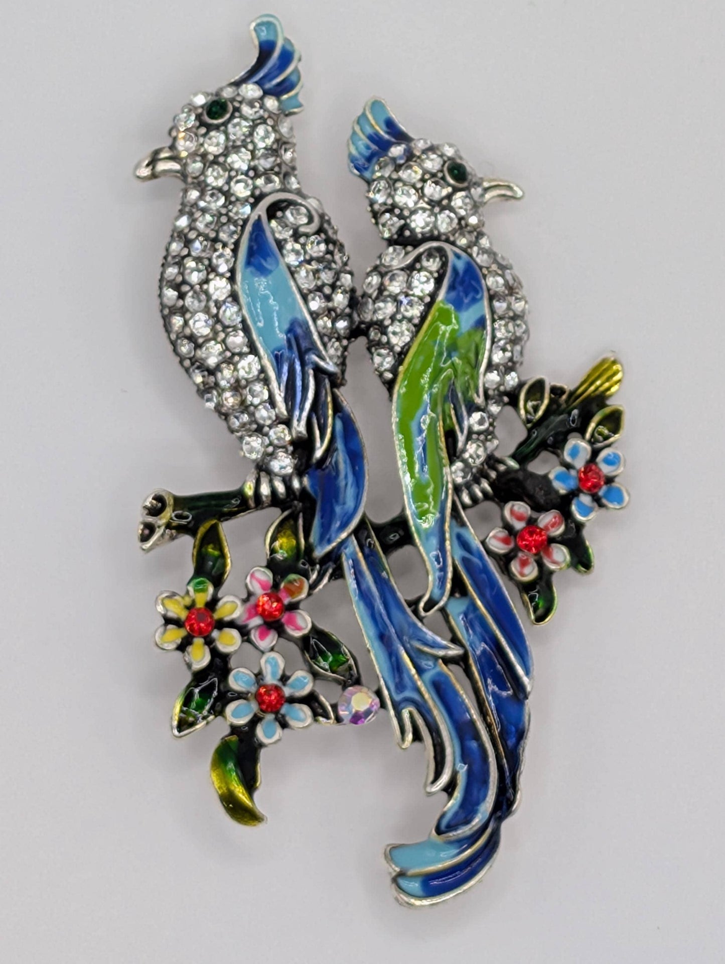 Silver Plated Brooch – Colorful Cockatiel Pin With Enamel Detail, Lightweight
