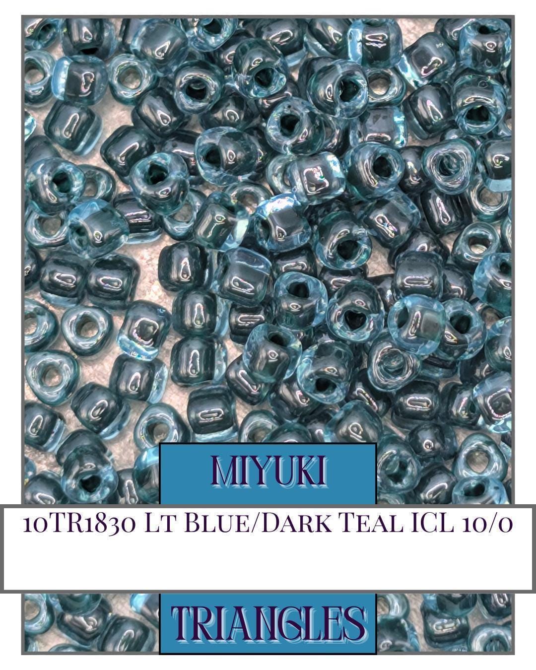Miyuki Triangle Beads - Light Blue Dark Teal Inside Color Lined Glass Seed Beads