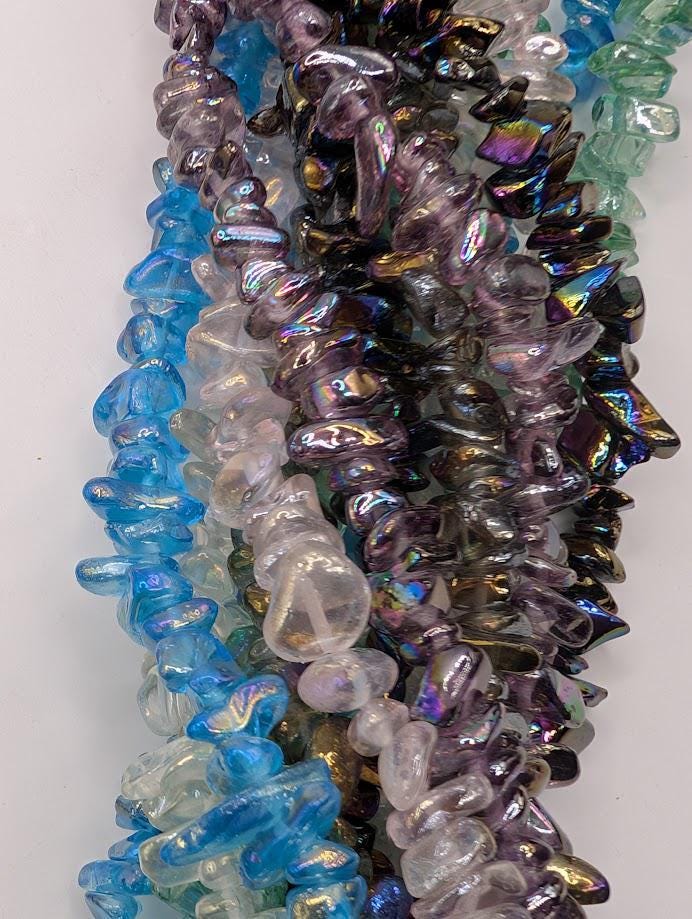 Rainbow Glass Chip Beads - 36 Inch Strands | Vibrant Jewelry Making Beads