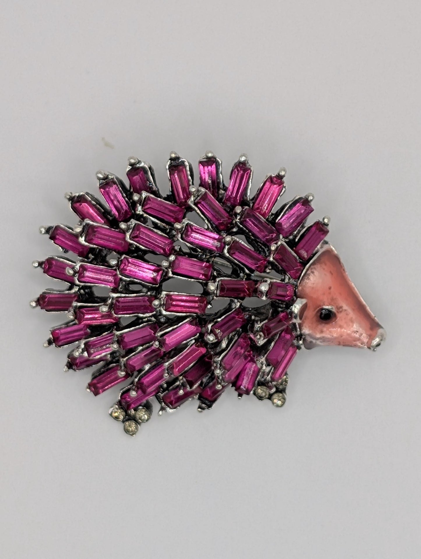 Fuschia Porcupine Brooch – Silver Plated Brooch With Sparkling Rhinestones