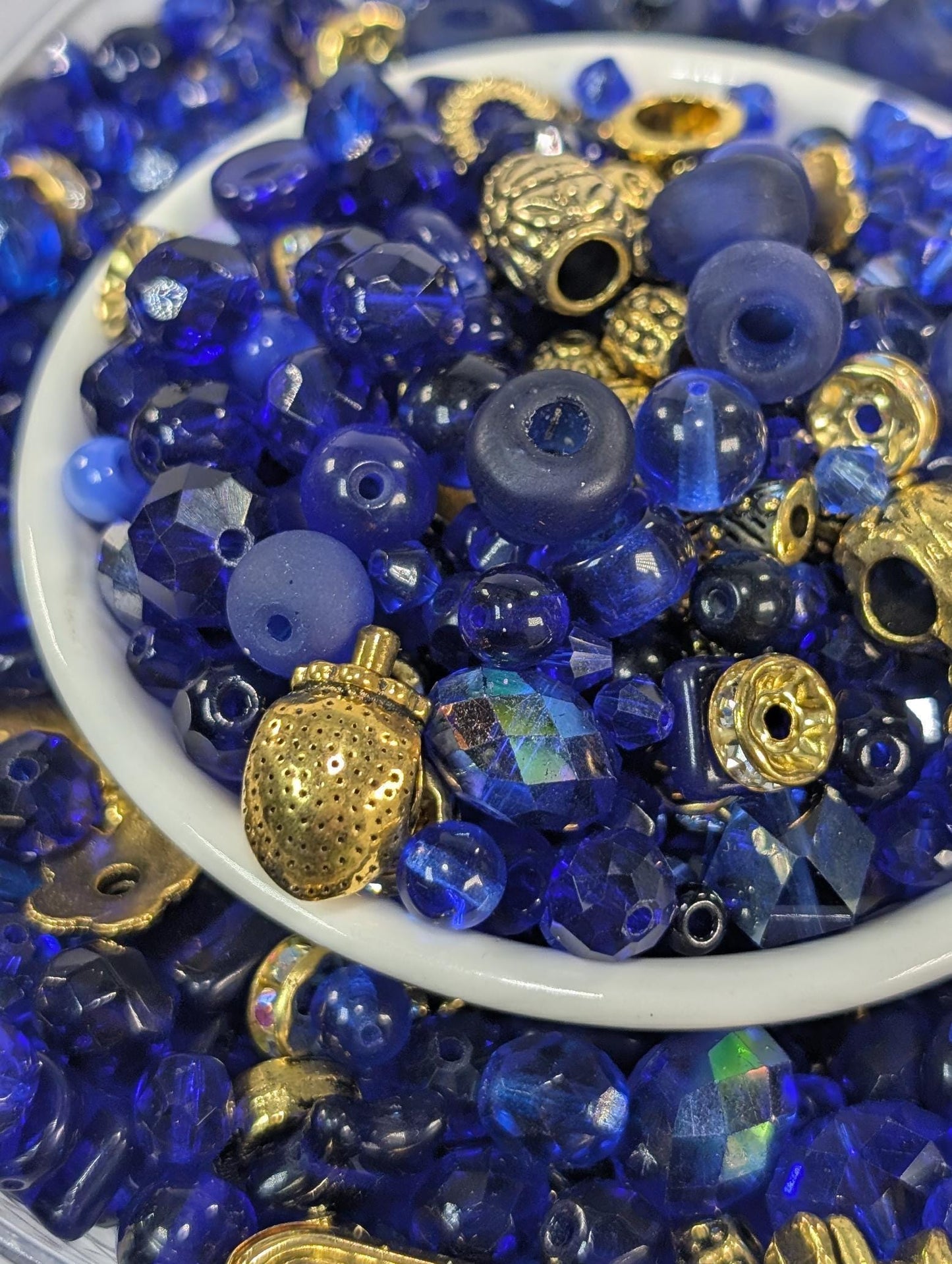 Glass Bead Soup Mix - Royally Blue Mixed Glass Beads for Bracelet Making Kit