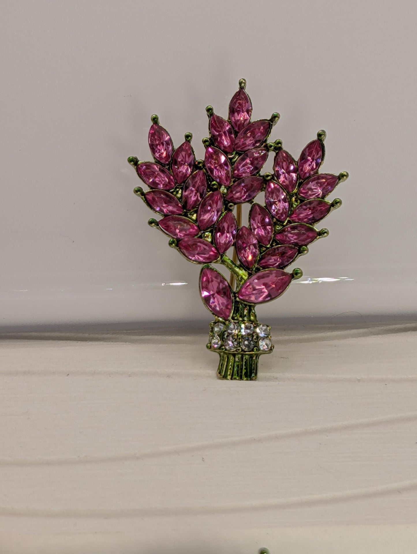 Pink Rhinestone Brooch - Bamboo Decorative Pin | Gold Plated Fashion Accessory