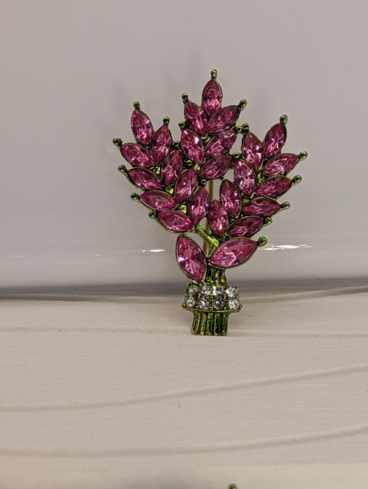 Pink Rhinestone Brooch - Bamboo Decorative Pin | Gold Plated Fashion Accessory
