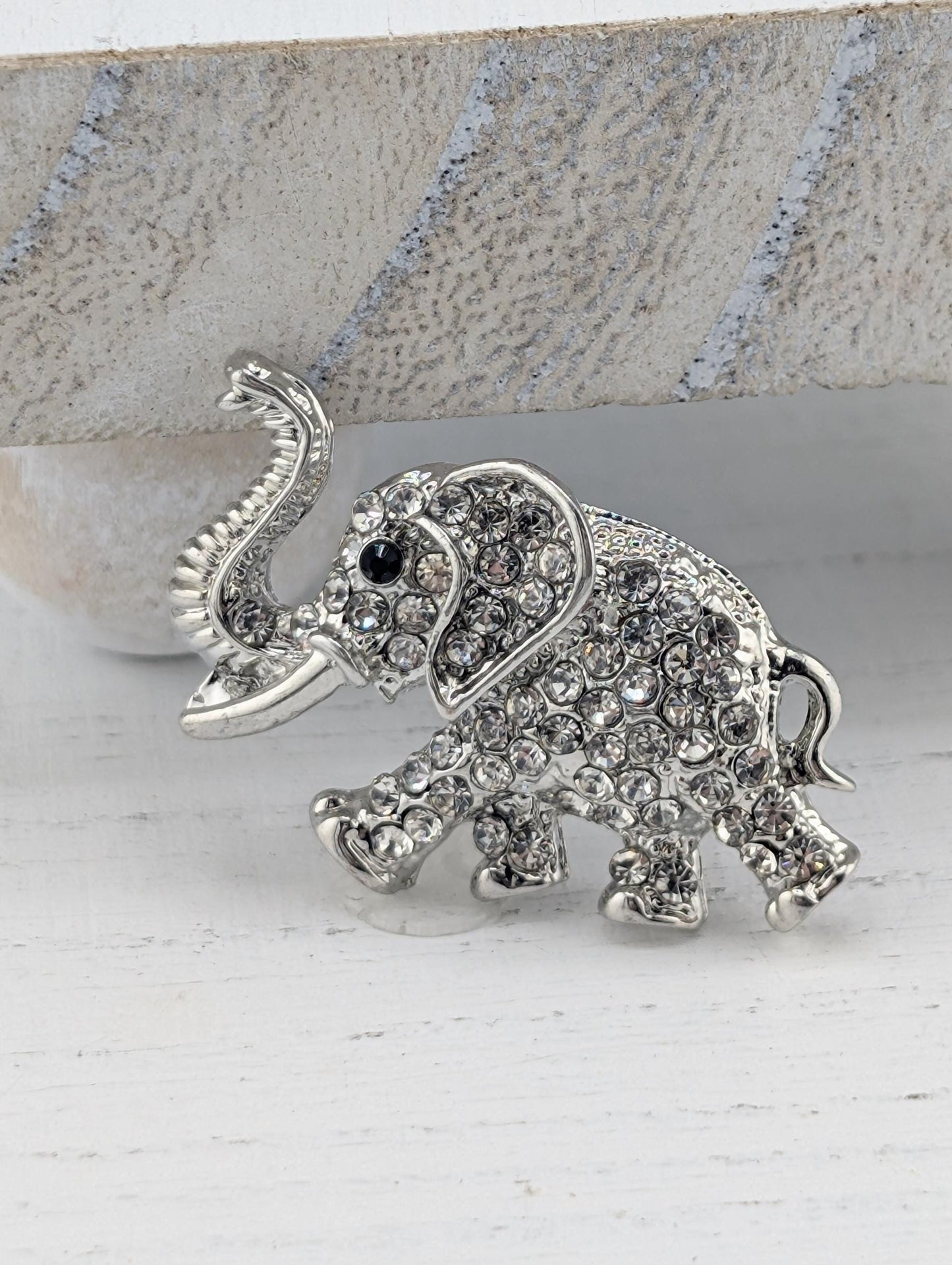 Silver Rhinestone Elephant Brooch - Silver Plated CZ Jewelry Pin With Playful Charm