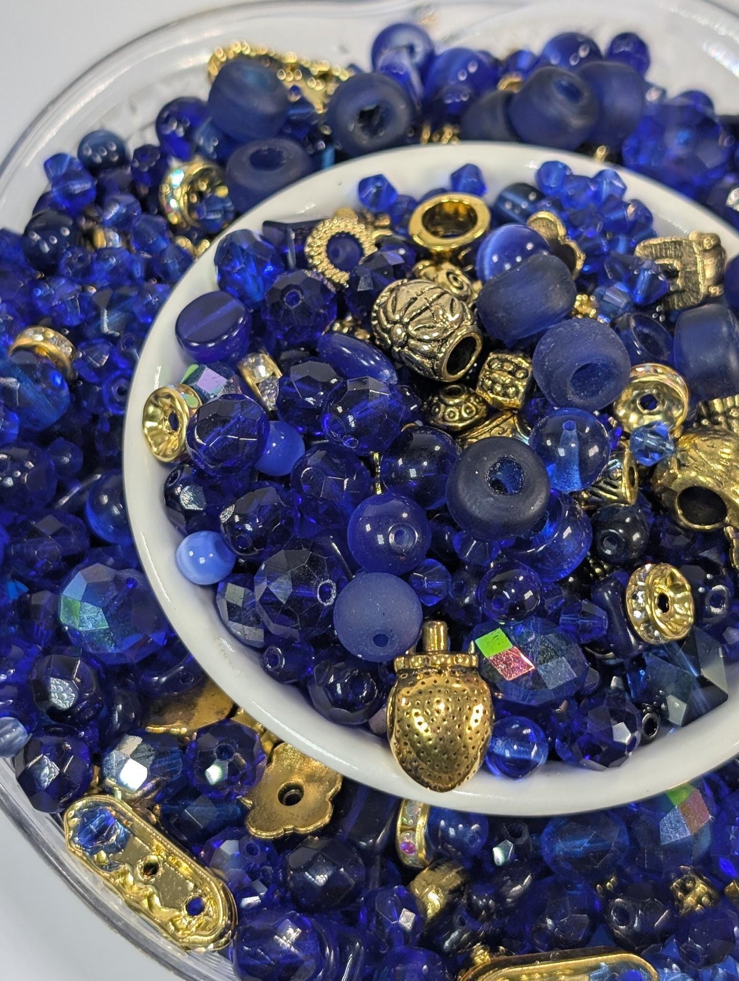 Glass Bead Soup Mix - Royally Blue Mixed Glass Beads for Bracelet Making Kit