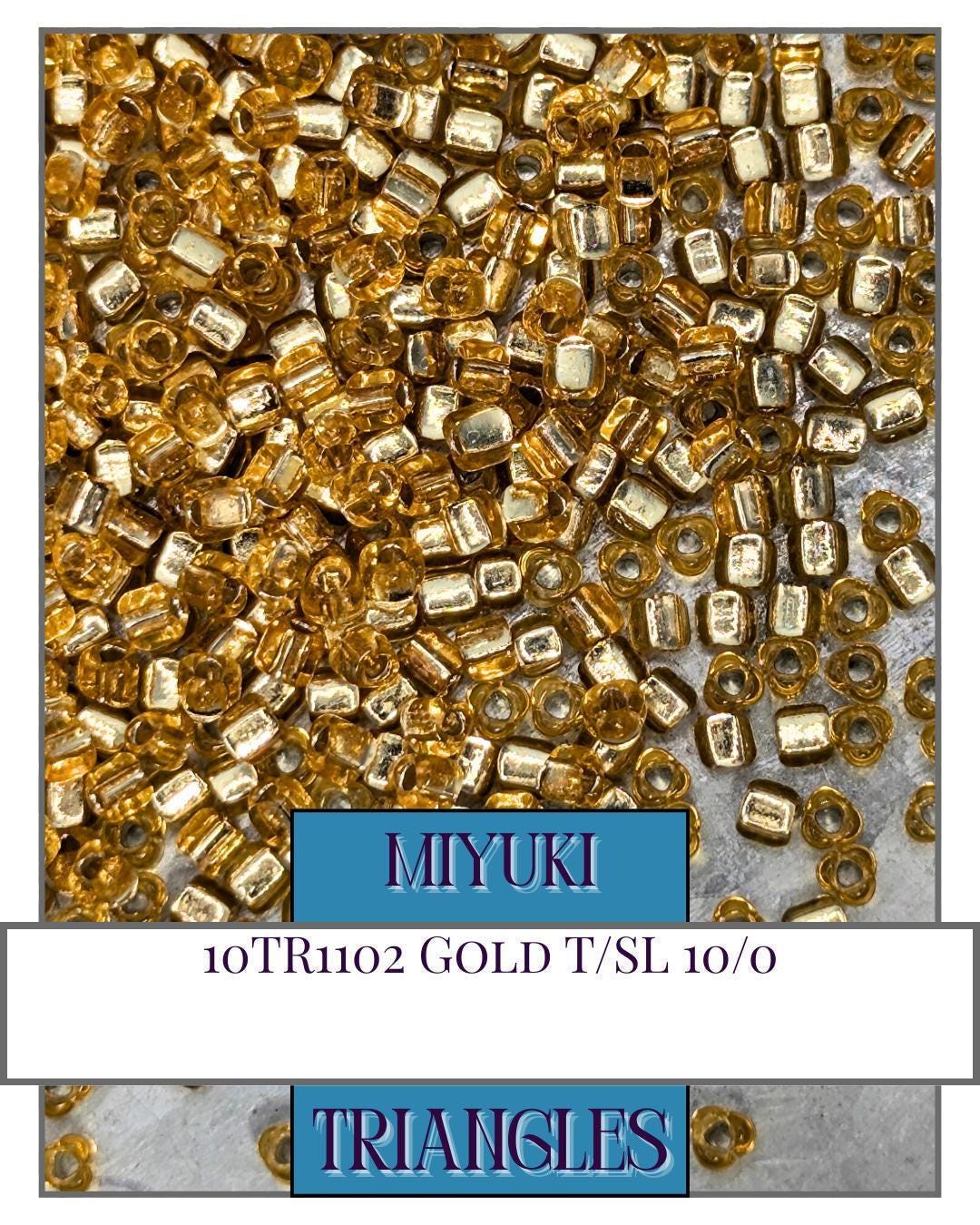 Miyuki Triangle Beads – Gold Translucent Silver Lined Size 10 Seed Beads 10g Pack