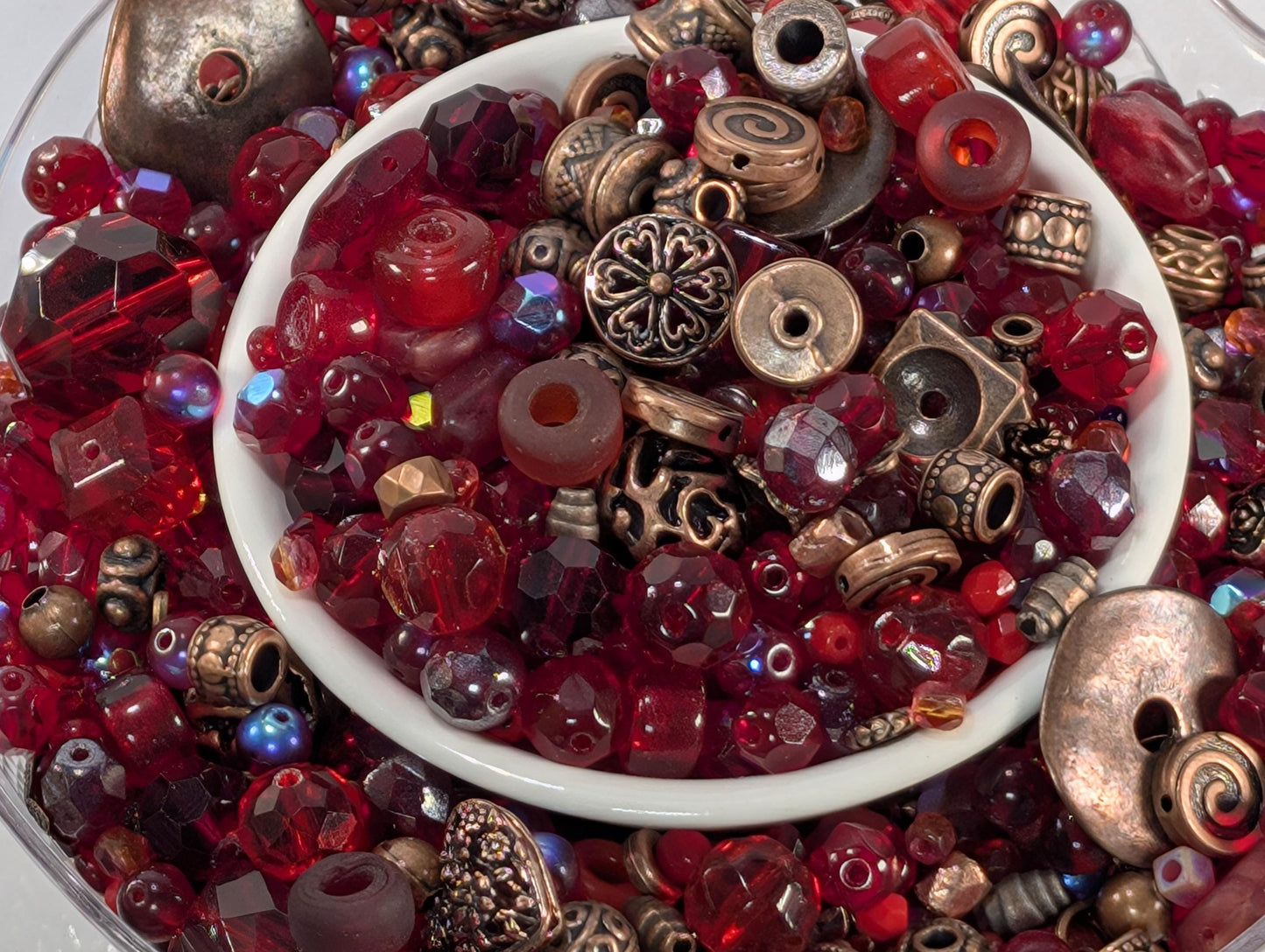 Glass Bead Soup Mix – Crimson Heart Copper Soul | Electroplated Bead Set, Cat Eye Mix
