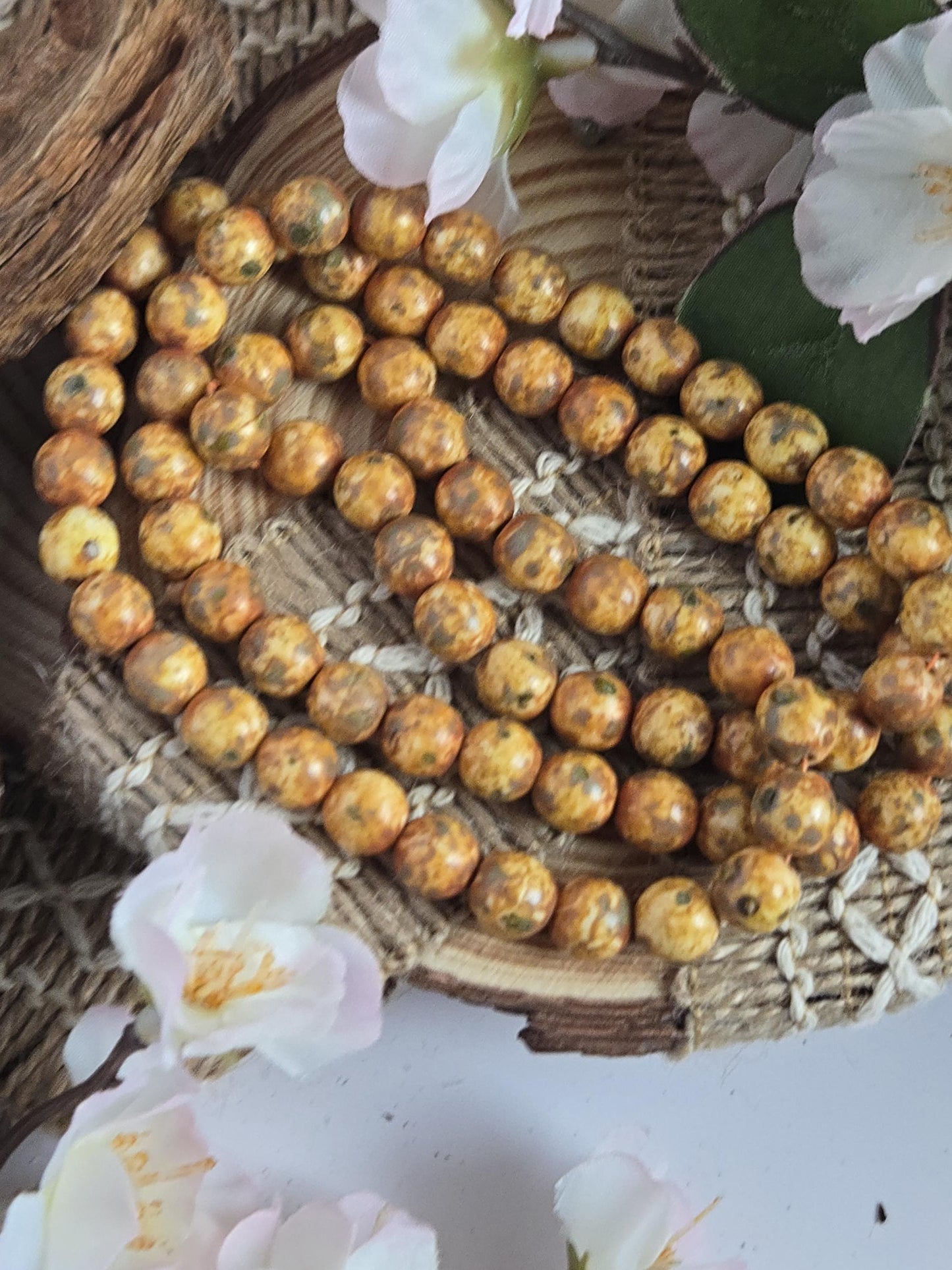 Picasso Czech Beads 8mm Round Caramel Glass - Handmade Jewelry Supplies, 50pcs