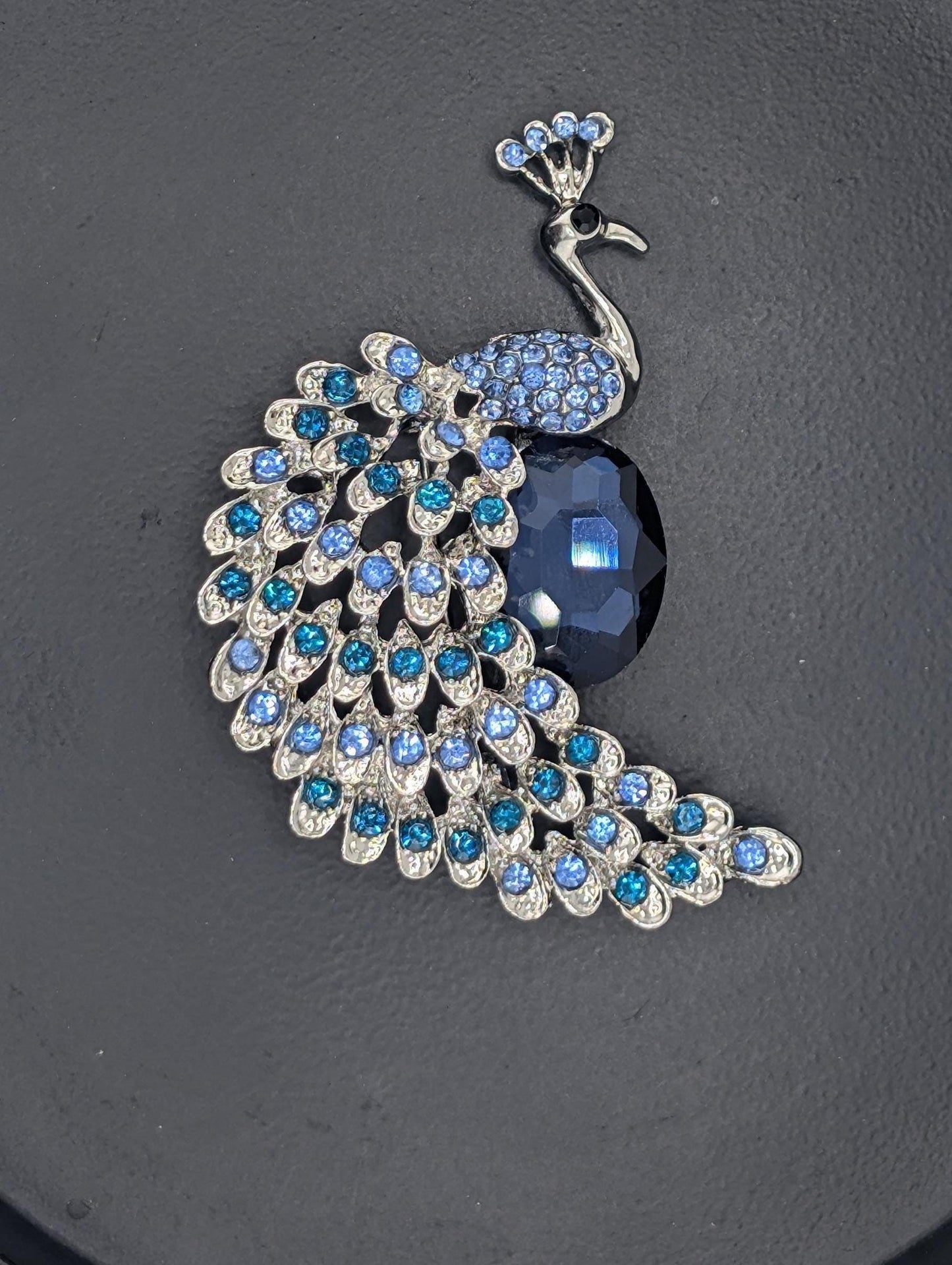 Silver Peacock Brooch – Colorful Festival Jewelry, Elegant Lightweight Pin