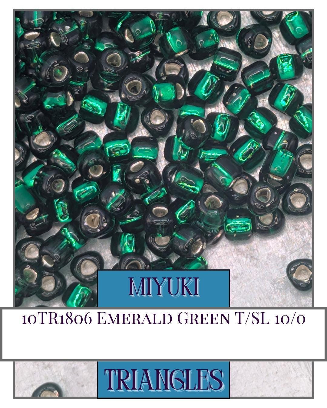 Miyuki Triangle Beads – Emerald Green Seed Beads 10/0 Translucent Silver-Lined 10g
