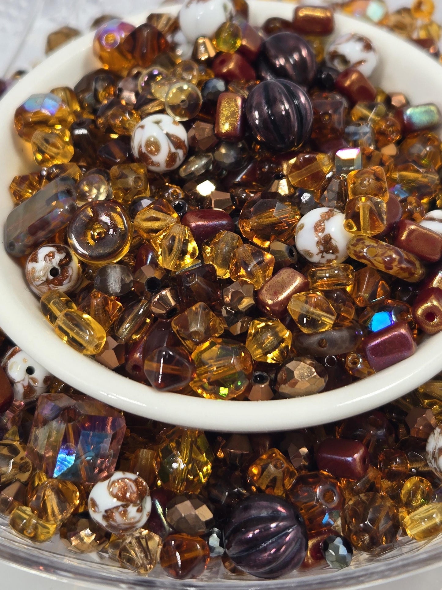 Glass Bead Mix – Assorted Faceted Glass Beads | Topaz Brown Beads 30g Pkg