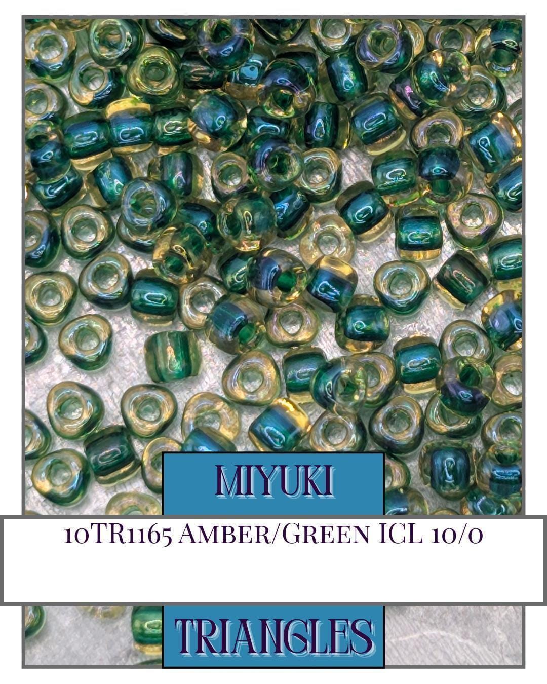 Miyuki Triangle Beads – Amber Green Seed Beads 10/0 Size 10g Pack Sparkle