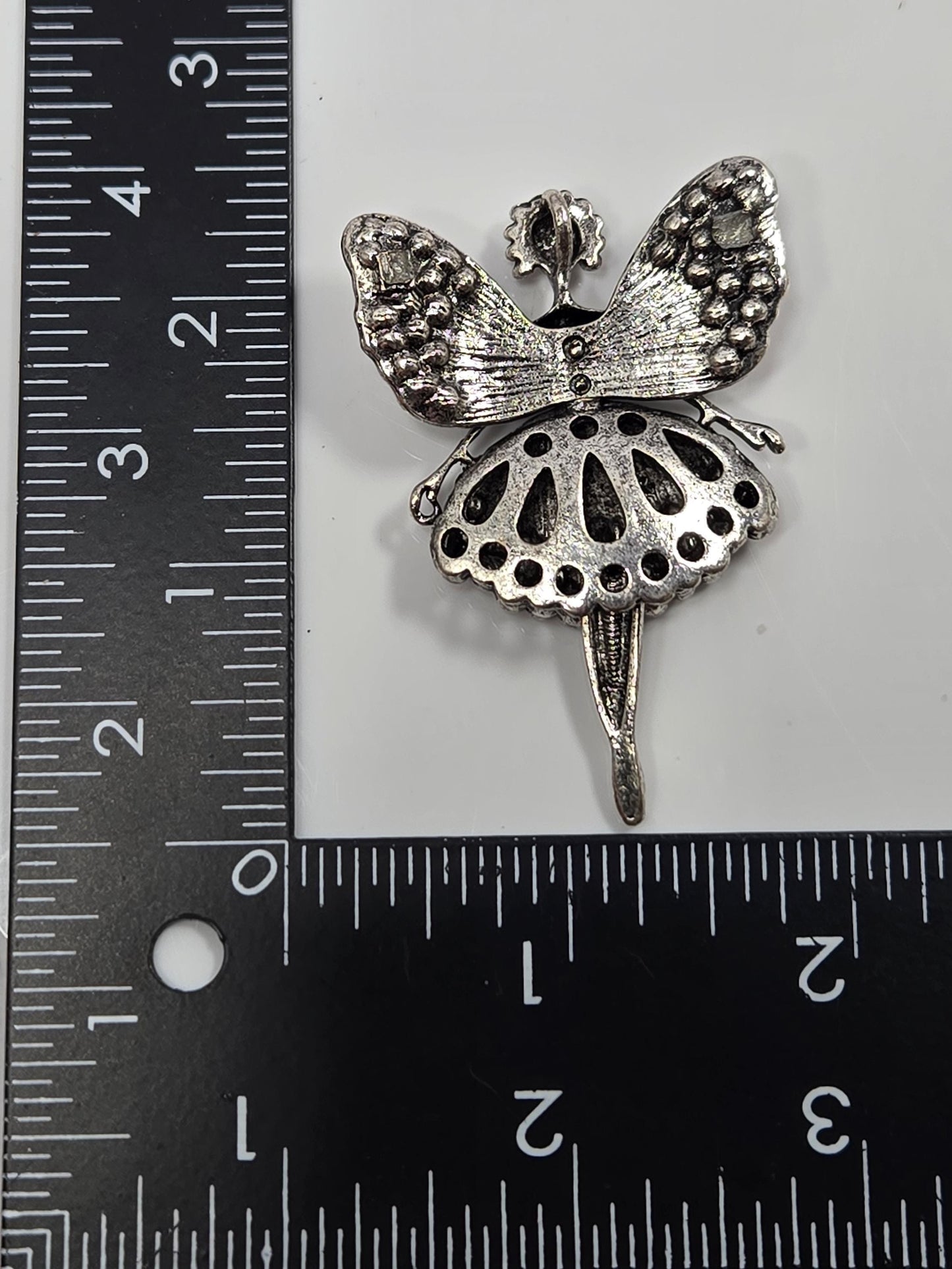 Ballerina Pendant - Silver Plated Rhinestone Jewelry With Hinged Leg Design