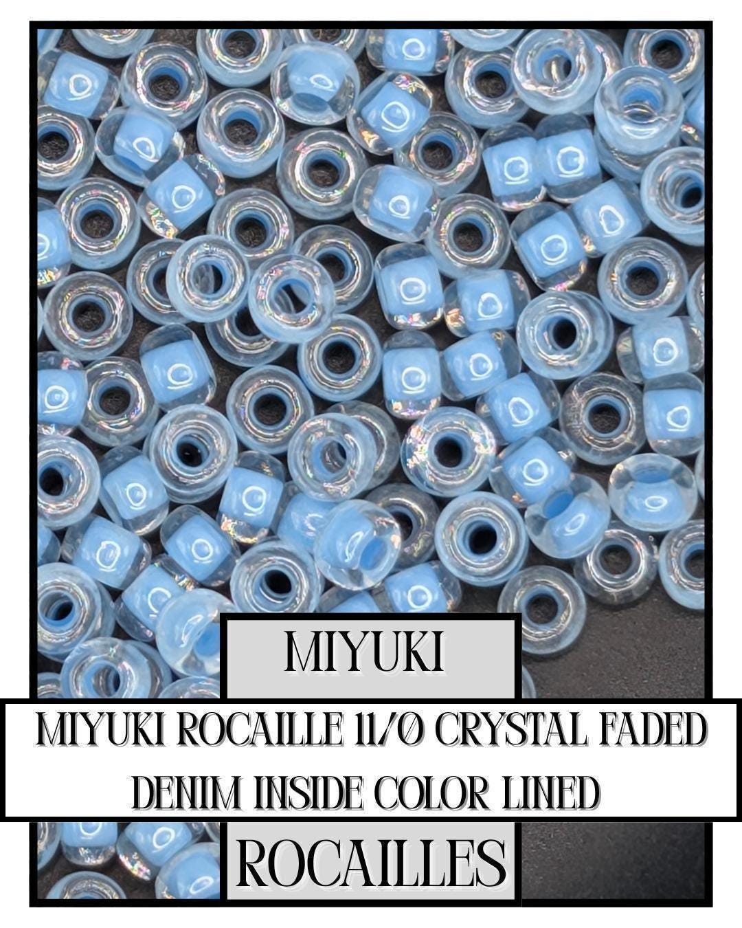 Miyuki Rocailles Beads 11/0 Size 11 Seed Beads Crystal Faded Denim Inside Color Lined 20g