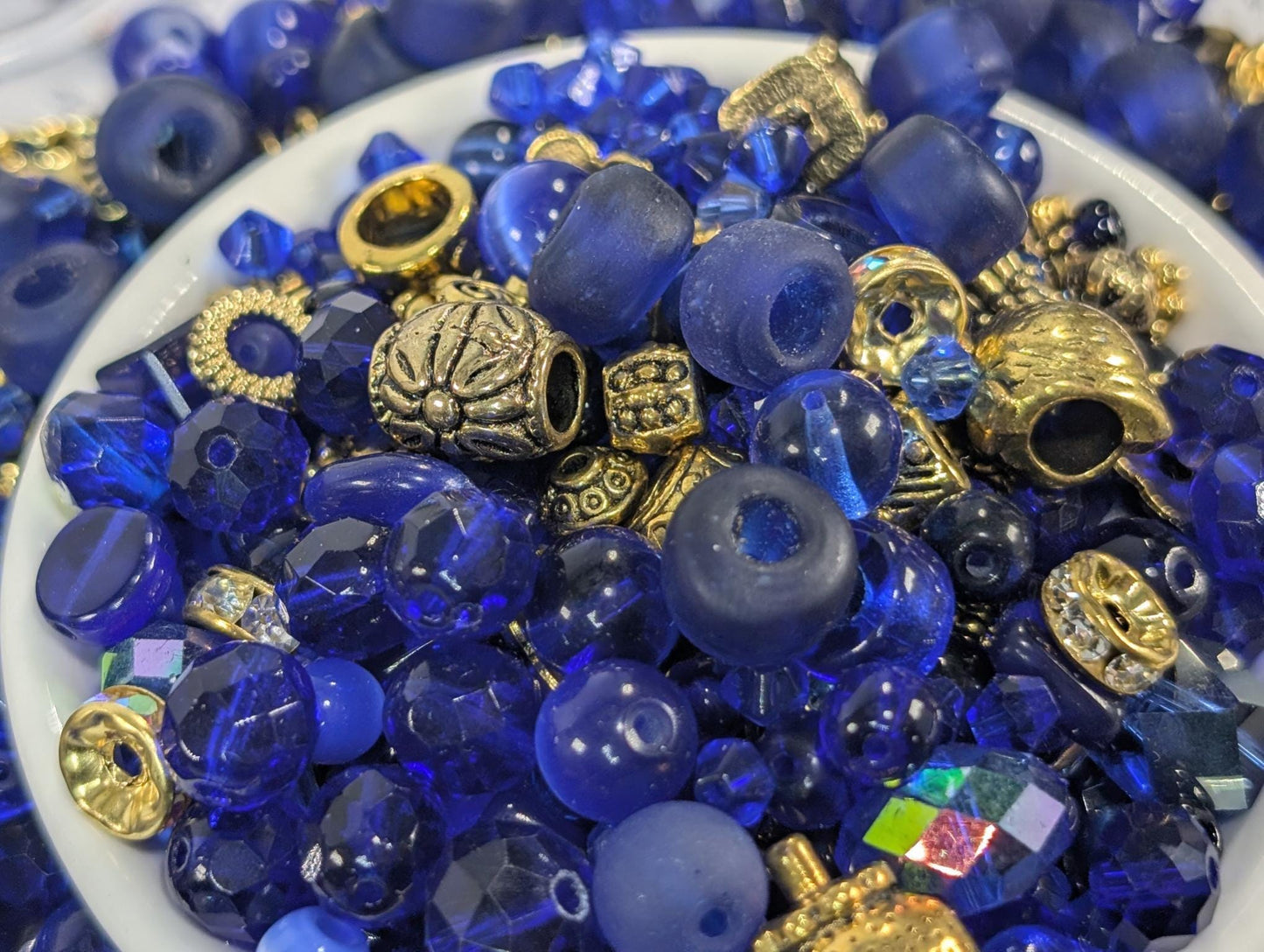 Glass Bead Soup Mix - Royally Blue Mixed Glass Beads for Bracelet Making Kit