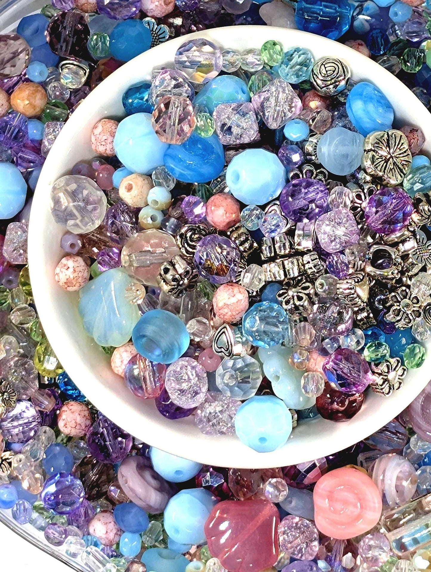 Glass Bead Soup Mix | Artisan Beading Kit with Electroplated Beads Pack & Spring Color Beads
