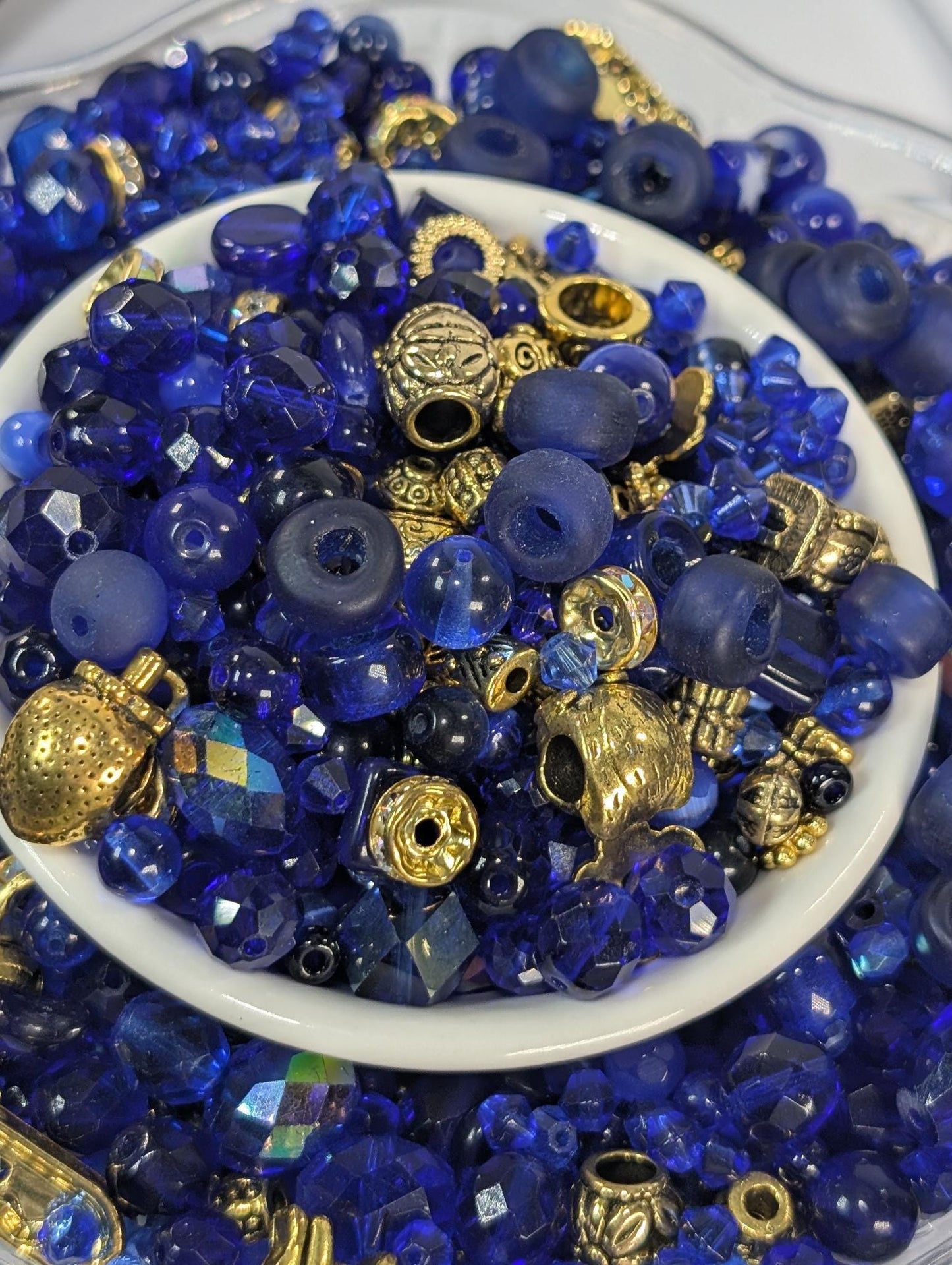 Glass Bead Soup Mix - Royally Blue Mixed Glass Beads for Bracelet Making Kit