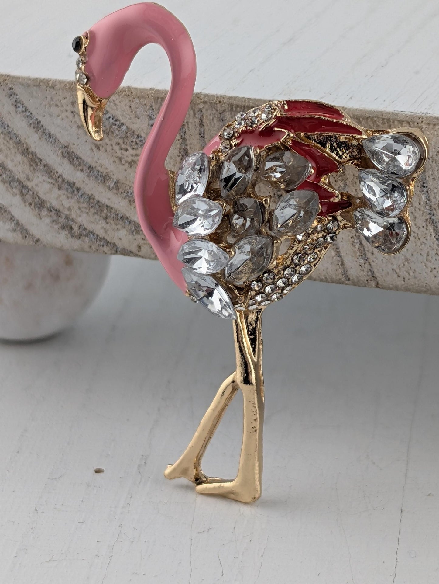 Flamingo Brooch – Pink Enamel Pin with Rhinestones | Lightweight Fashion Accessory