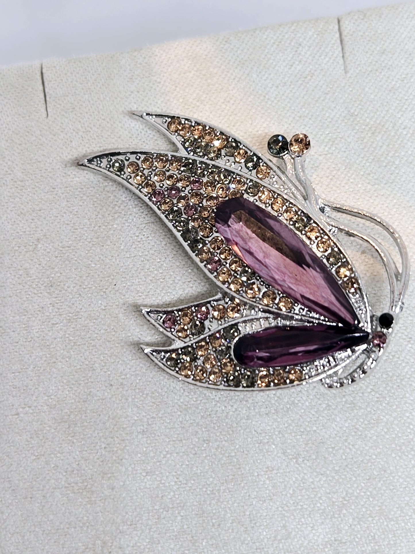 Silver Purple Topaz Brooch – Lightweight Decorative Pin Accessory for DIY Bag Charm