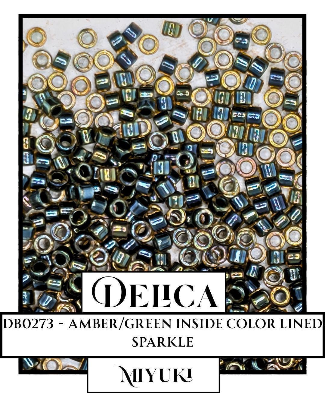 Miyuki Delica Beads - 11/0 Amber Green Color Lined Sparkle Seed Beads Pack