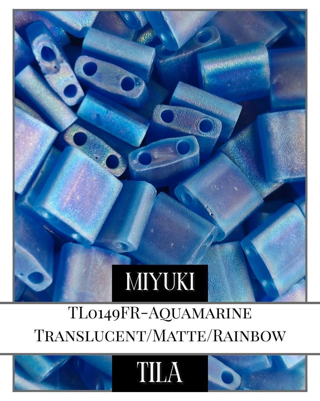 Miyuki Tila Beads – Aquamarine Translucent Matte Rainbow 7.5g Flat Square Beads