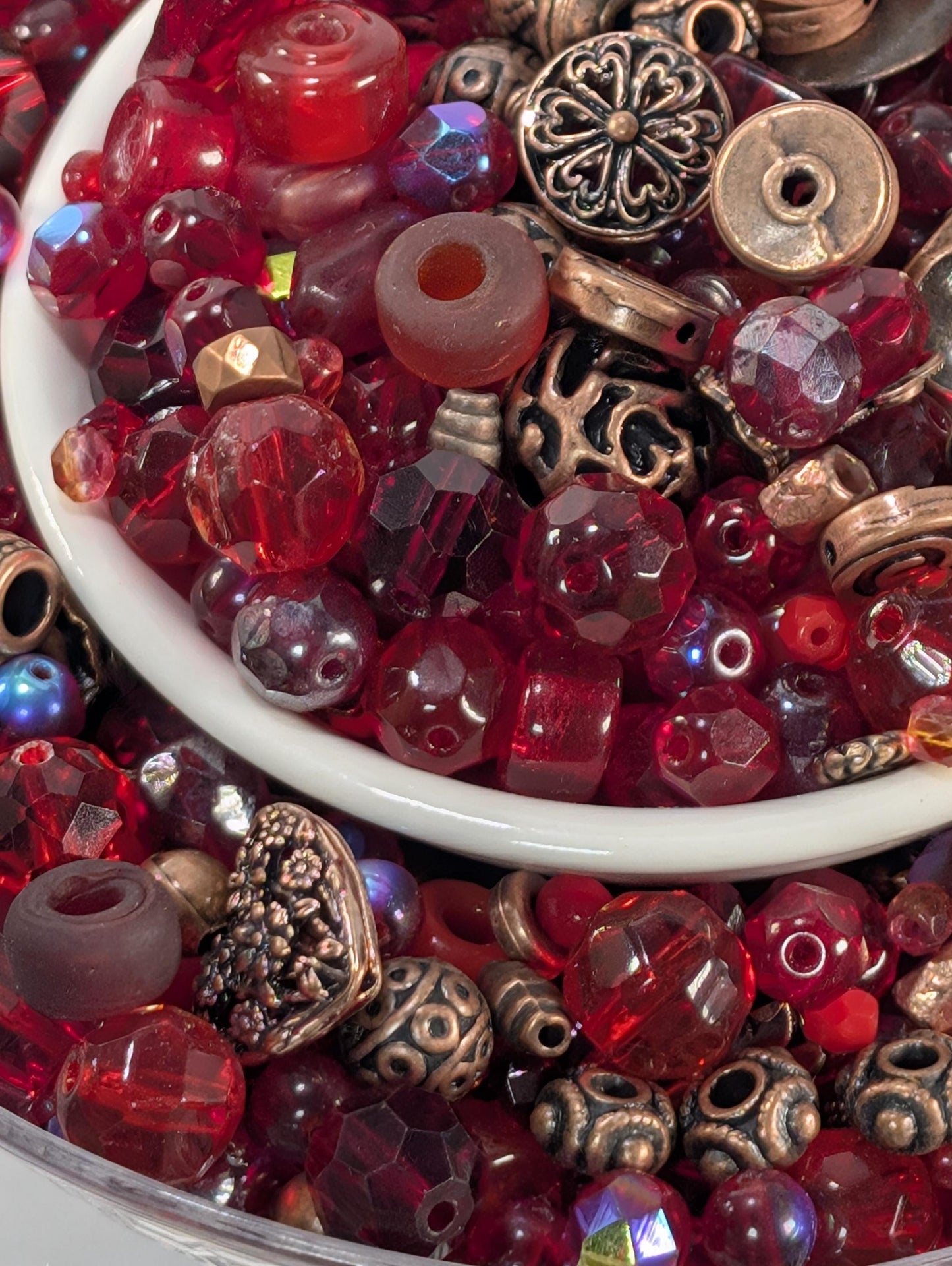 Glass Bead Soup Mix – Crimson Heart Copper Soul | Electroplated Bead Set, Cat Eye Mix