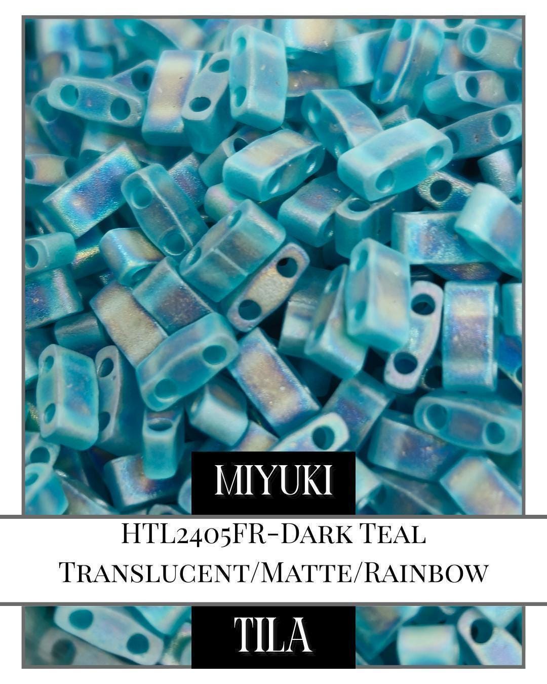 Miyuki Tila Beads - Dark Teal Flat Two Hole Beads with Matte Translucent Finish