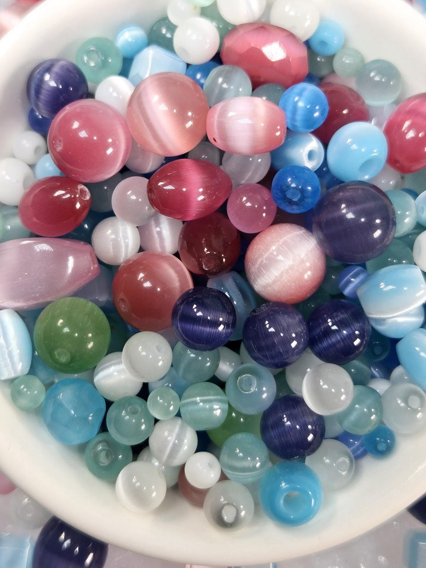 Glass Cat Eye Beads - Fruity Candy Colors Bead Soup Mix for DIY Jewelry Making