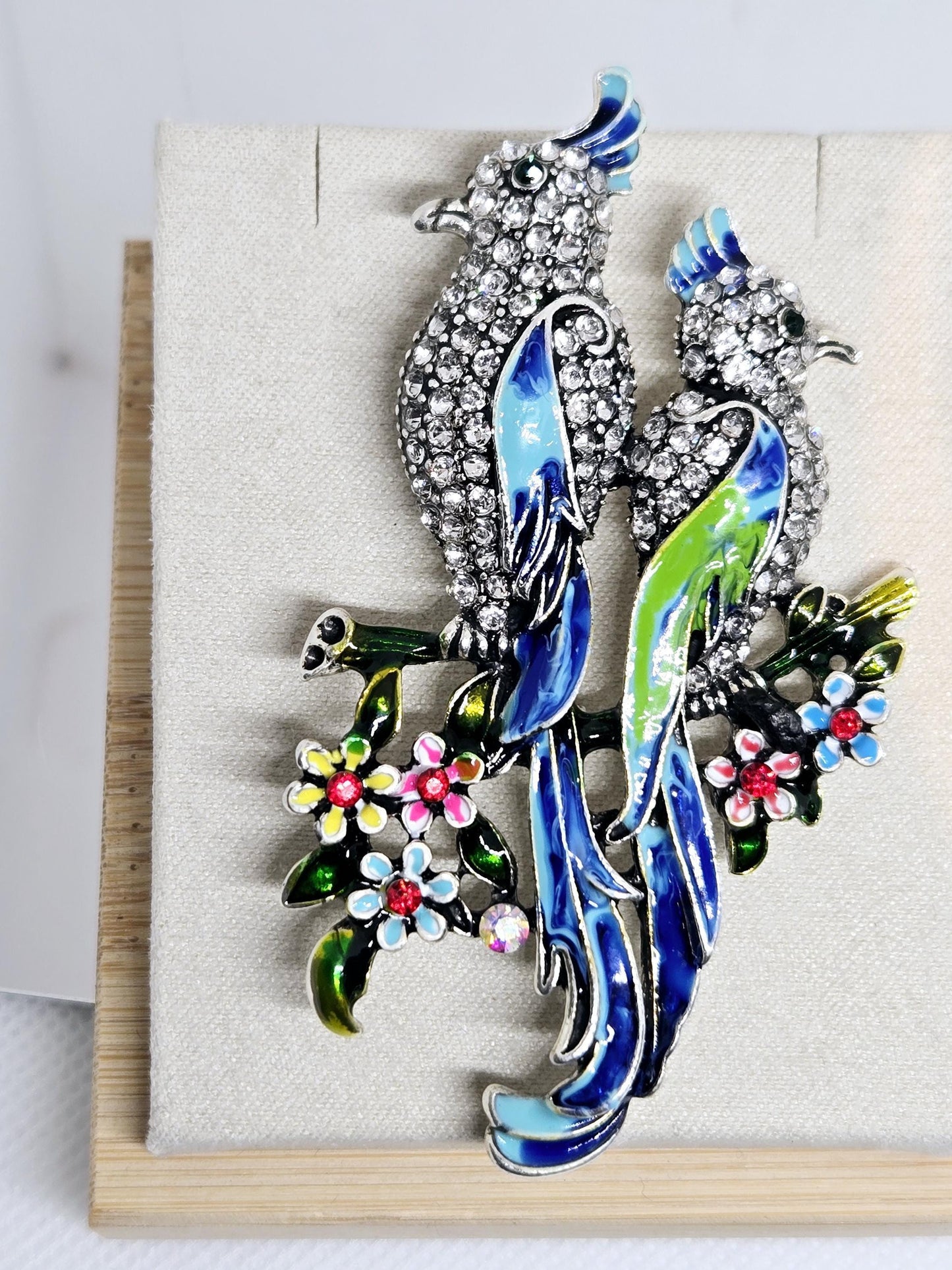 Silver Plated Brooch – Colorful Cockatiel Pin With Enamel Detail, Lightweight