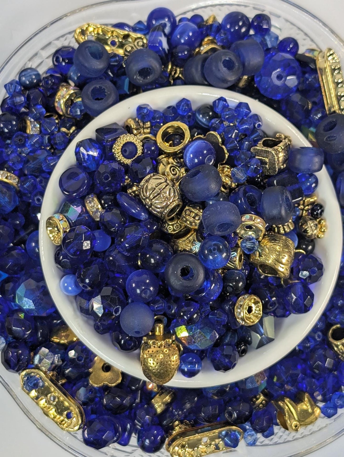 Glass Bead Soup Mix - Royally Blue Mixed Glass Beads for Bracelet Making Kit