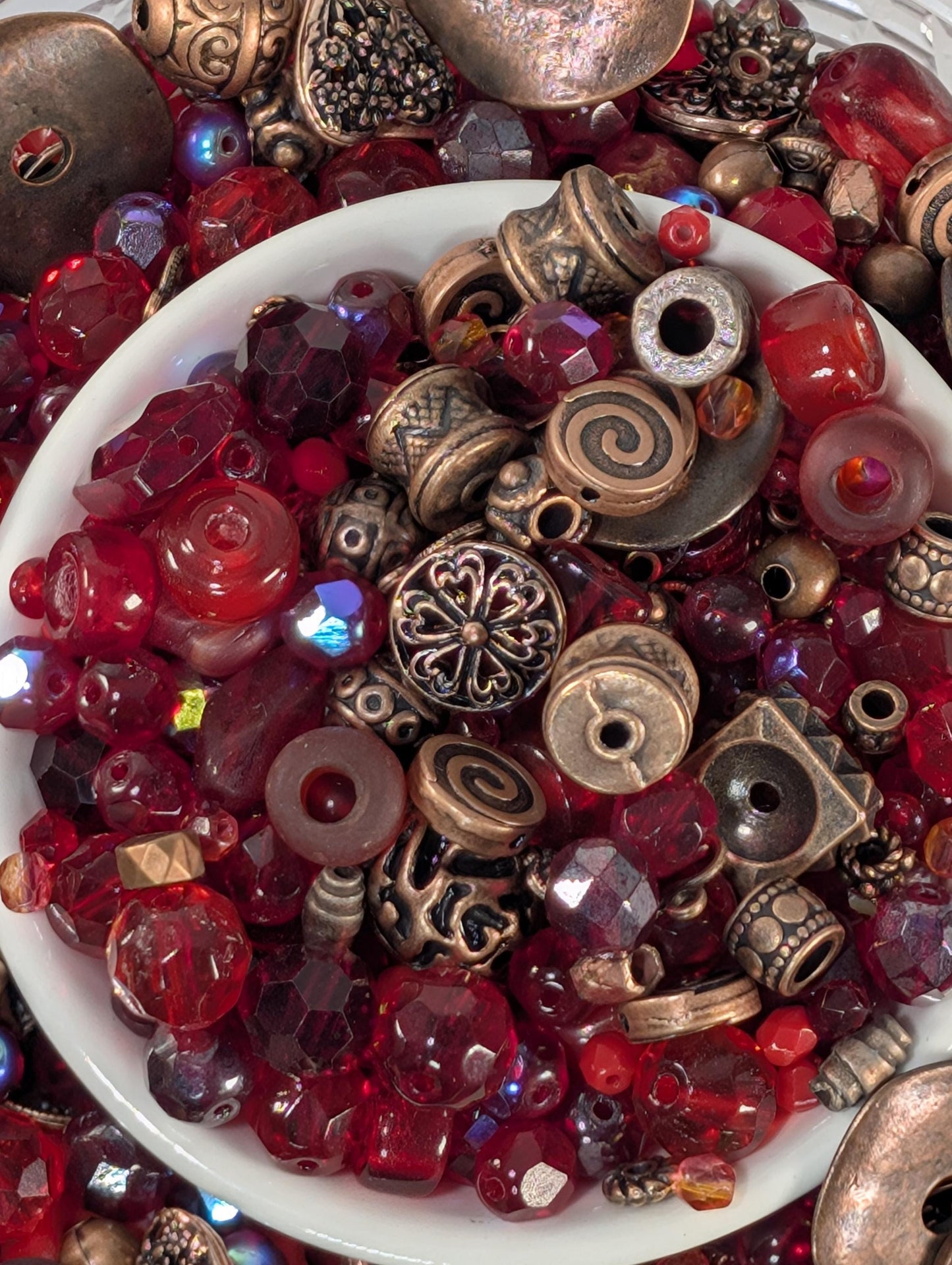 Glass Bead Soup Mix – Crimson Heart Copper Soul | Electroplated Bead Set, Cat Eye Mix