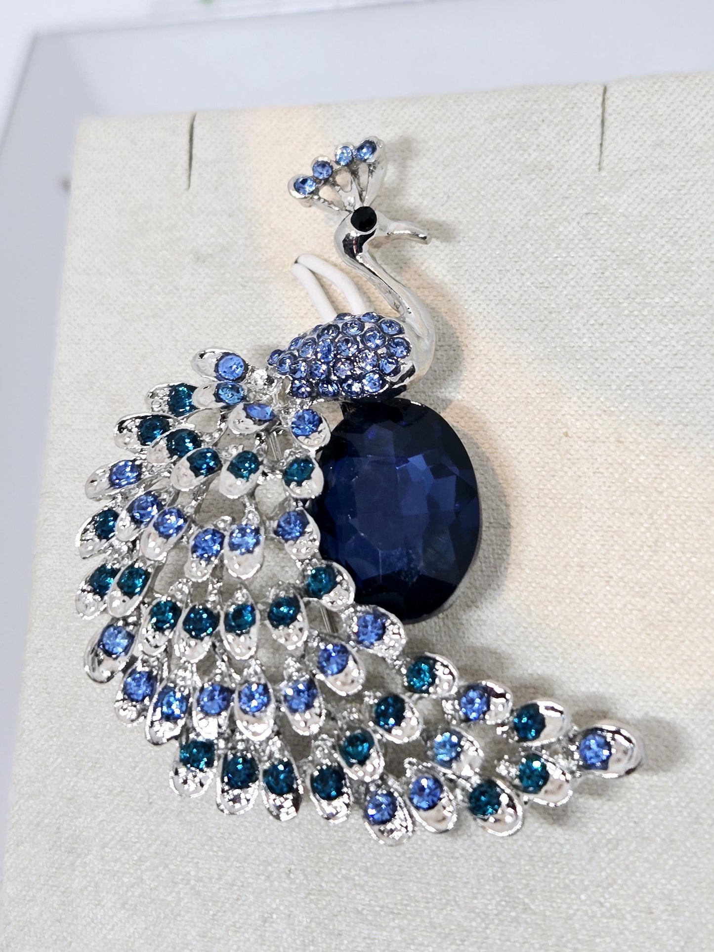Silver Peacock Brooch – Colorful Festival Jewelry, Elegant Lightweight Pin