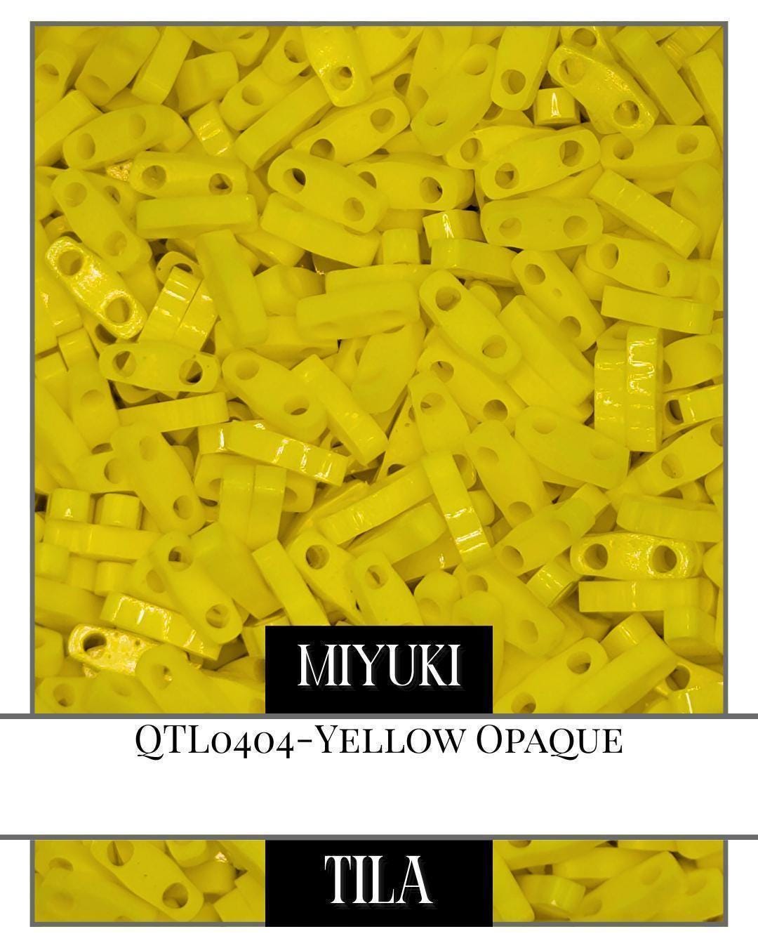 Miyuki Quarter Tila Beads - Yellow Opaque 7.5g Package | Small Flat 2-Hole Beads