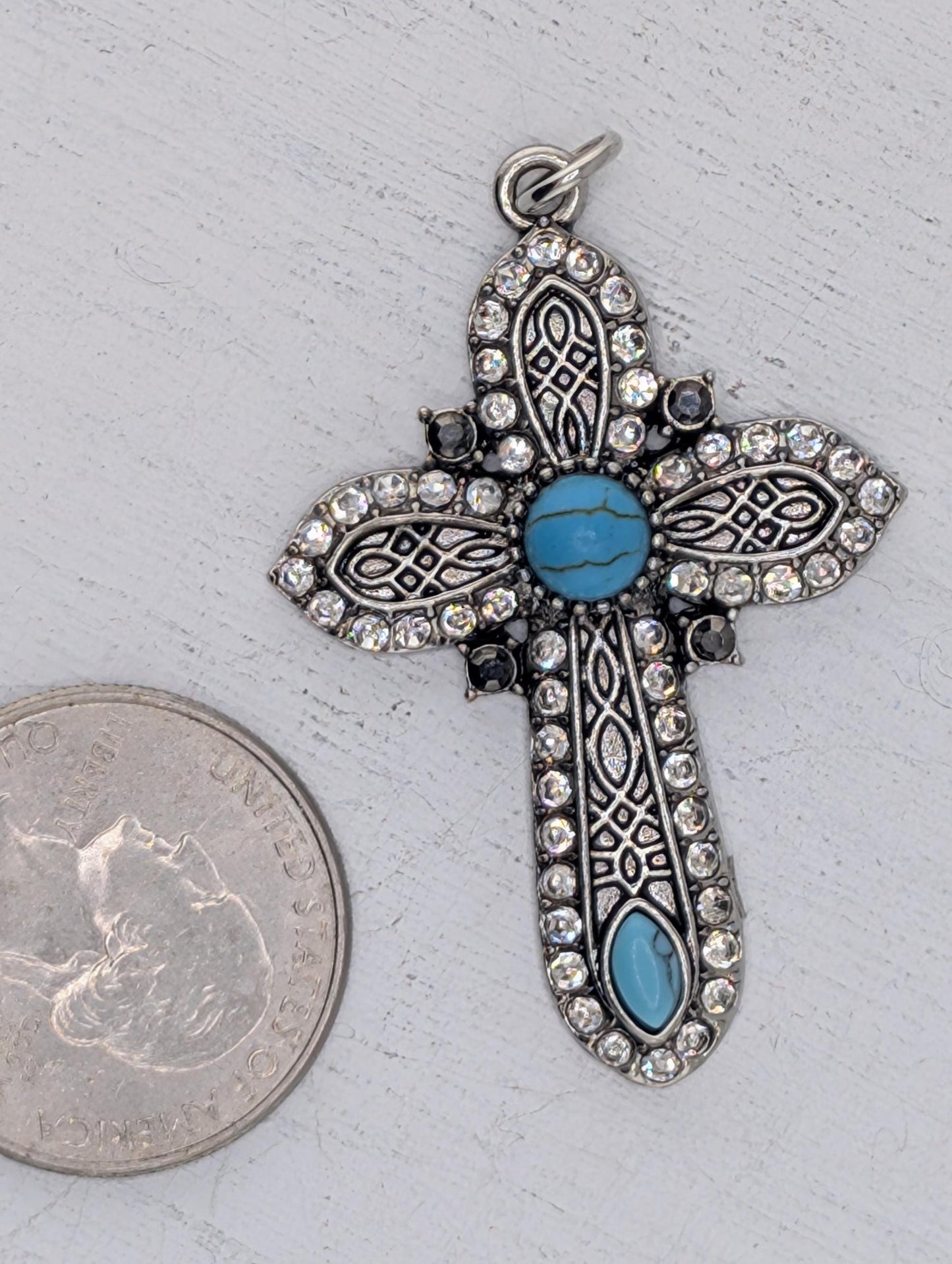 Turquoise Cross Pendant | Vintage Gothic Flair Bag Charm Keychain Accessory