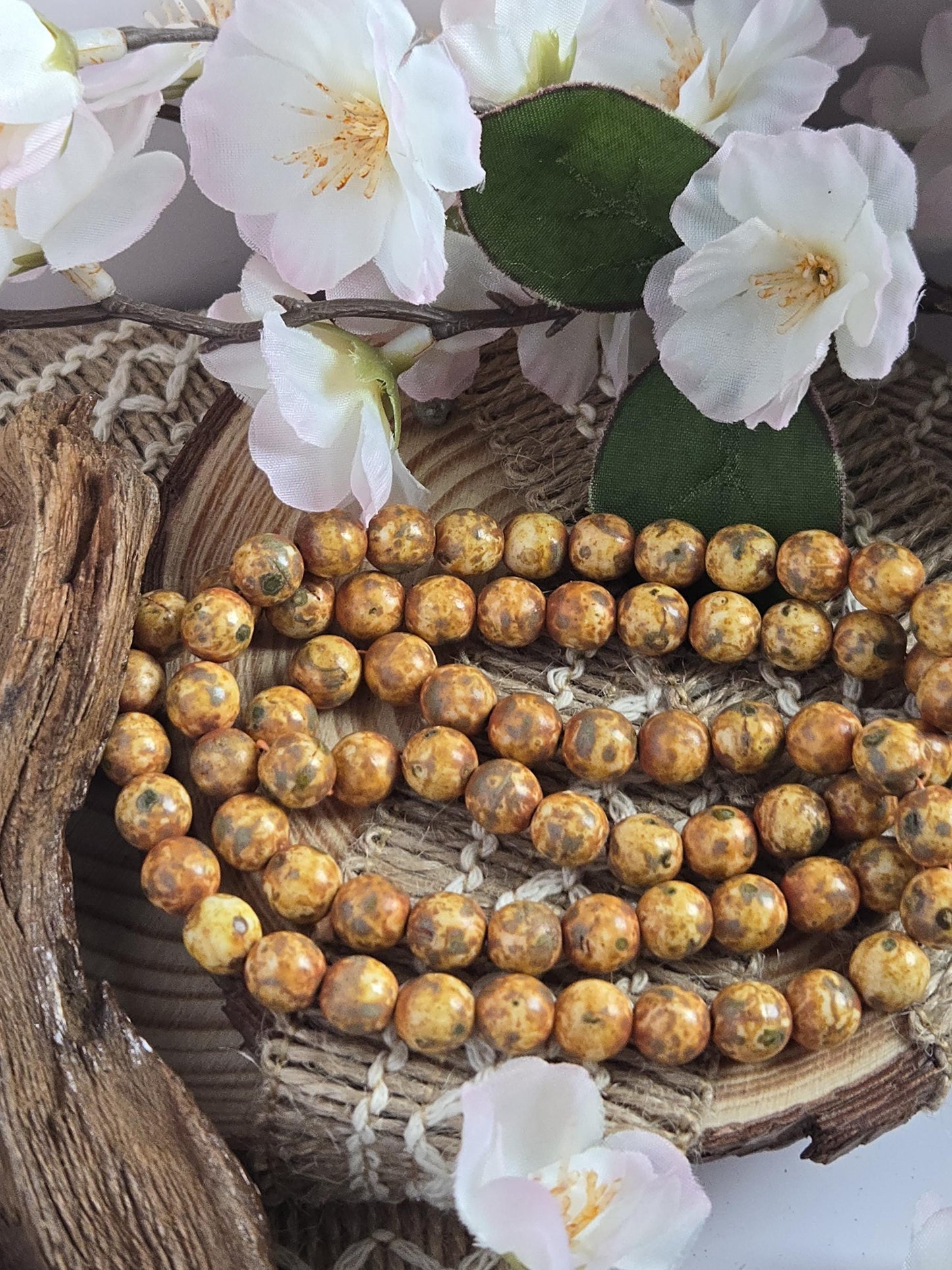 Picasso Czech Beads 8mm Round Caramel Tone Glass Beads - Handmade Jewelry Supplies