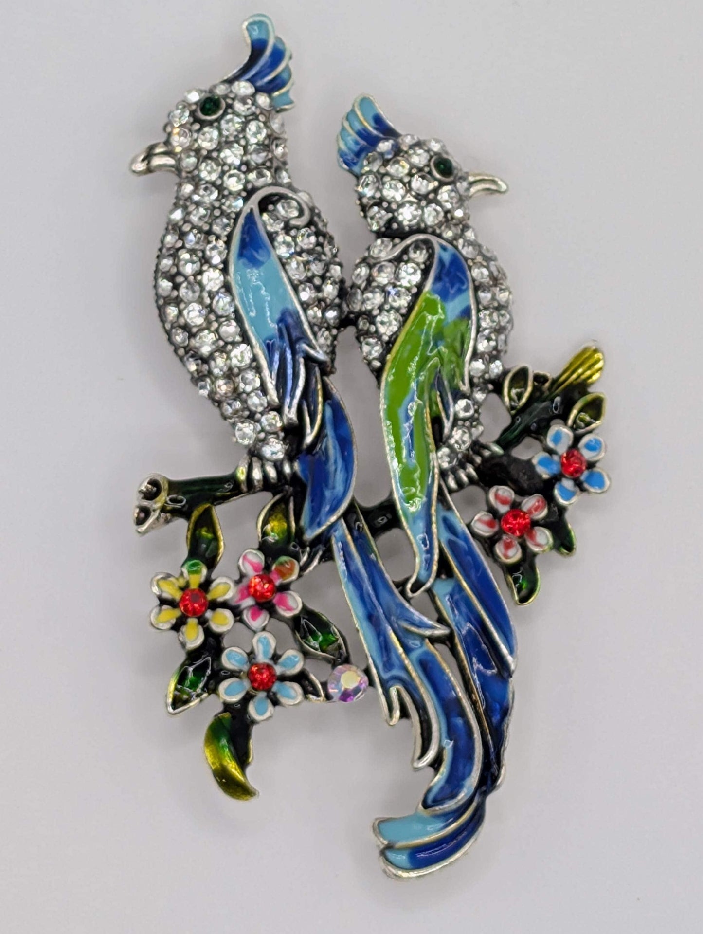 Silver Plated Brooch – Colorful Cockatiel Pin With Enamel Detail, Lightweight