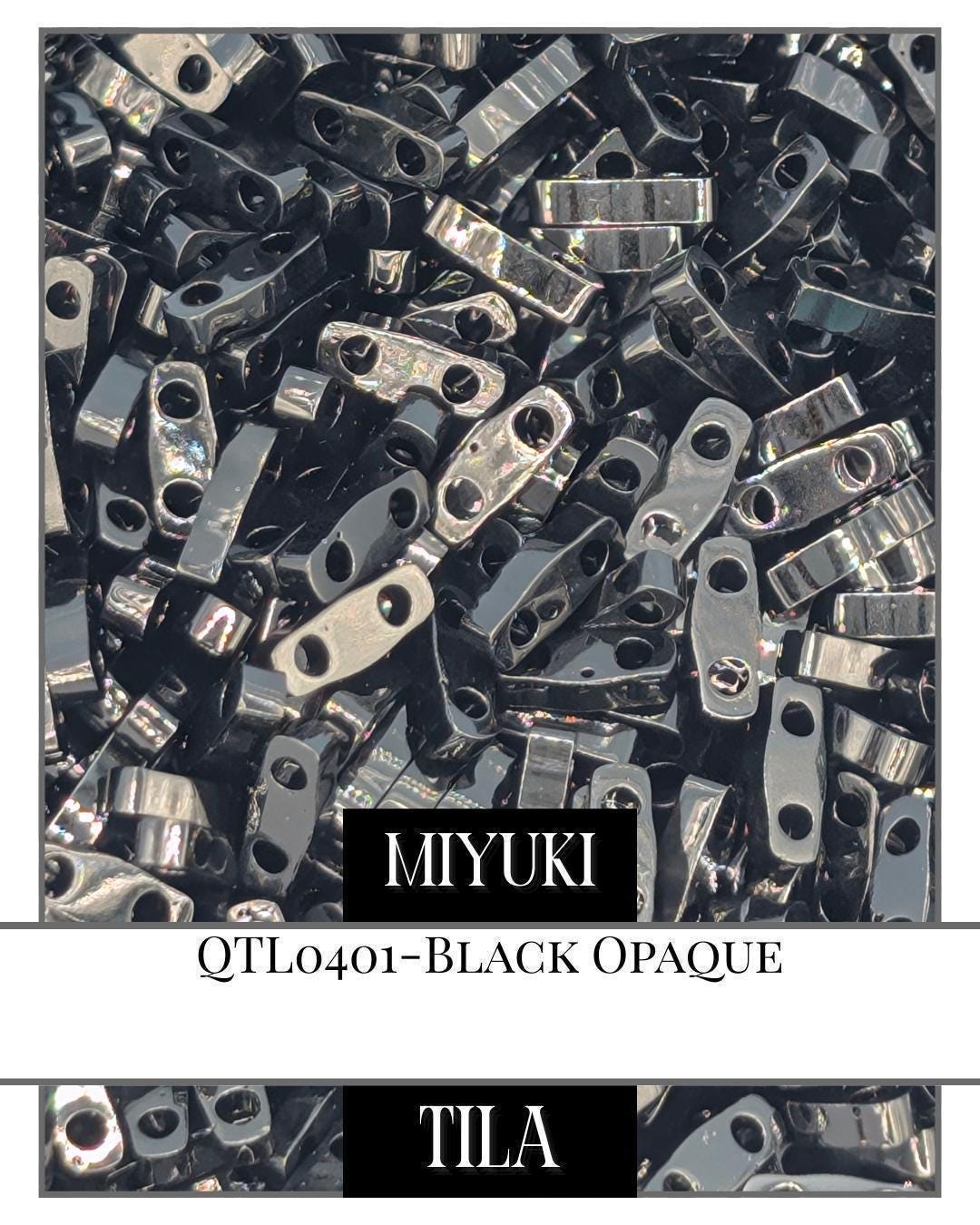Miyuki Quarter Tila Beads – Black Opaque Flat Square Beads 7.5g Package