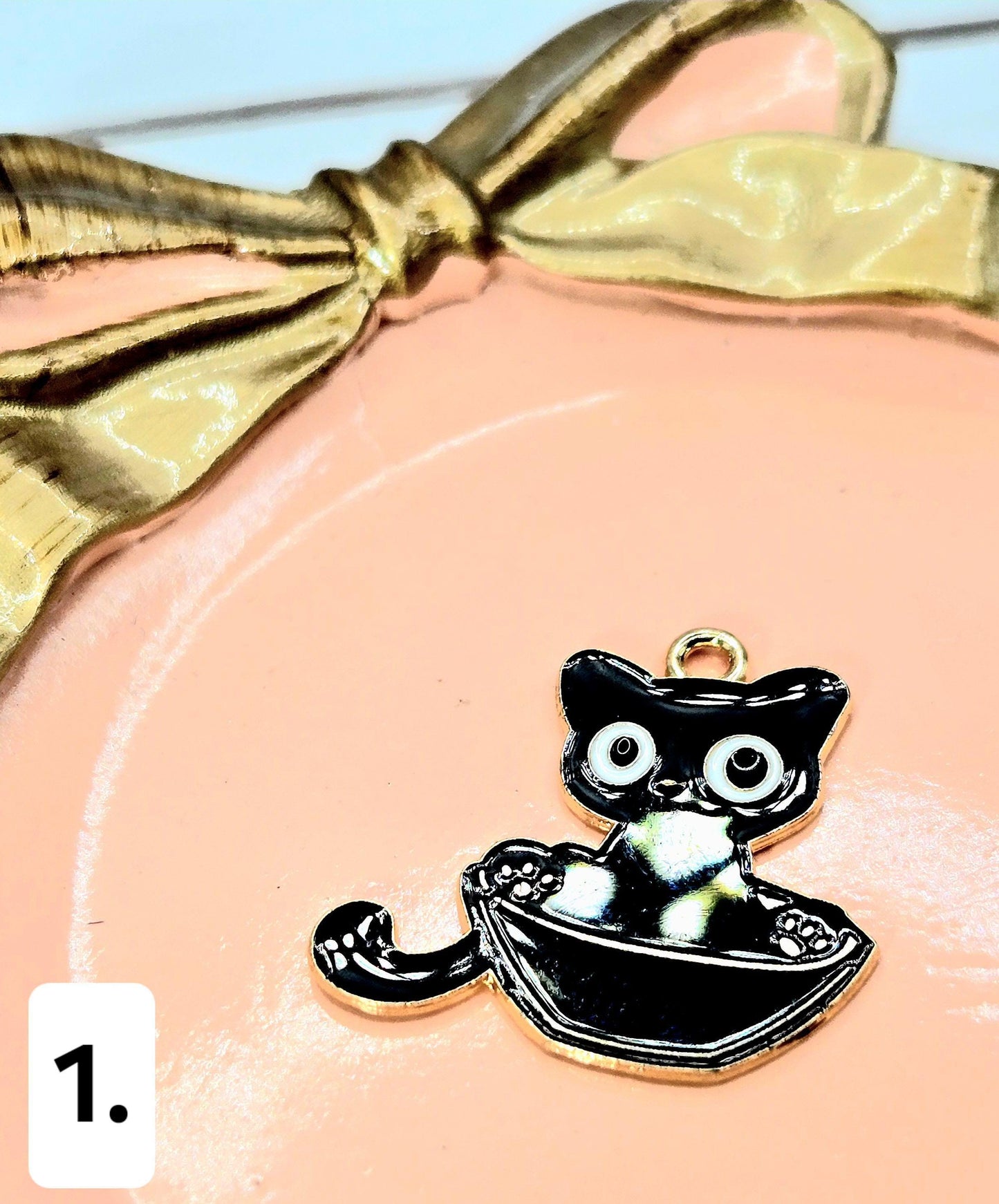 Gold Plated Kitty Charms - Set of 6 DIY Jewelry Charms with Shine Finish