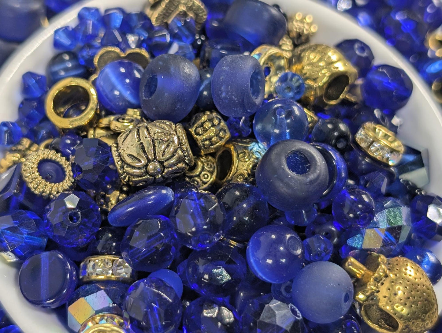 Glass Bead Soup Mix - Royally Blue Mixed Glass Beads for Bracelet Making Kit