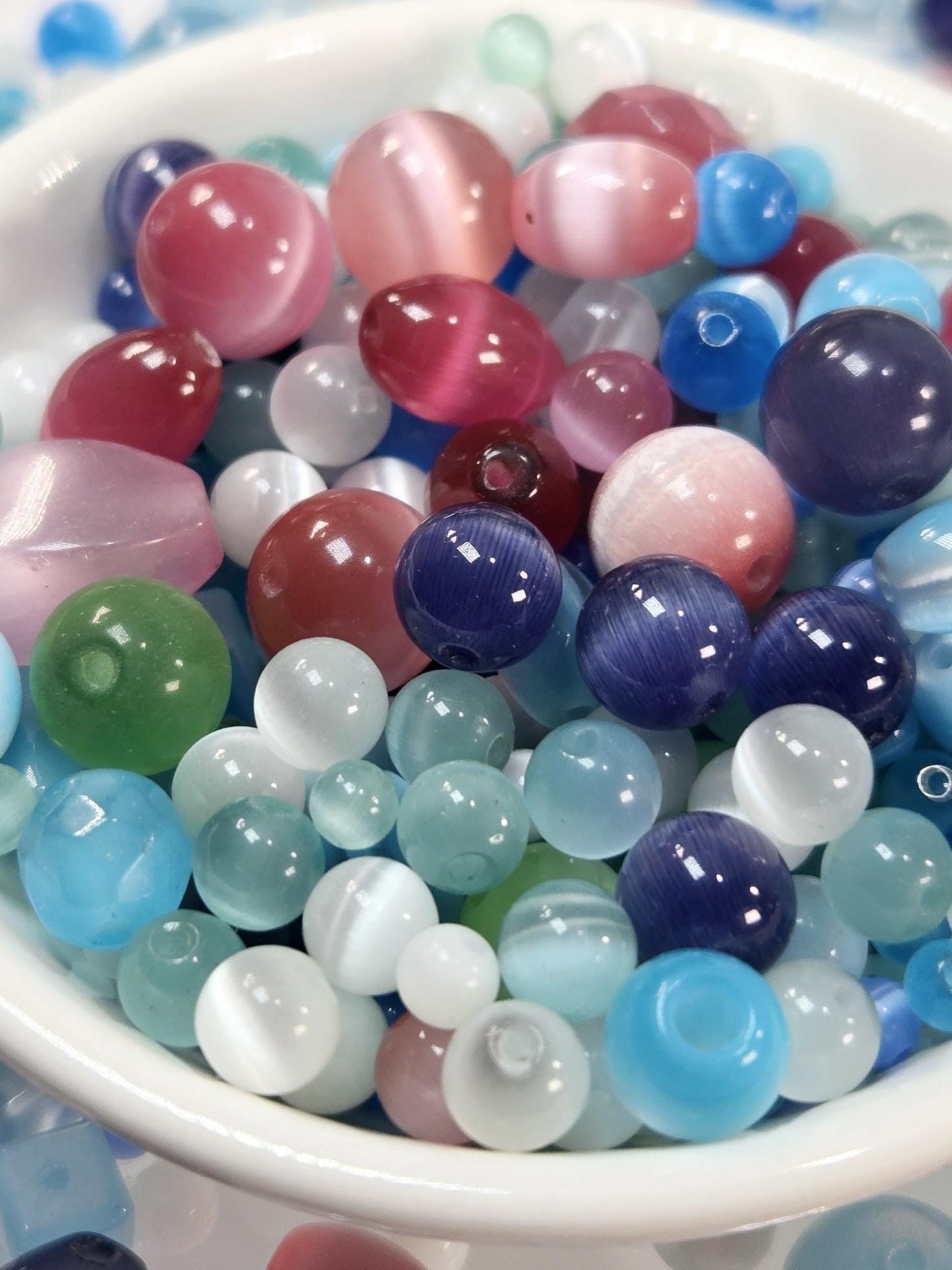 Glass Cat Eye Beads - Fruity Candy Colors Bead Soup Mix for DIY Jewelry Making