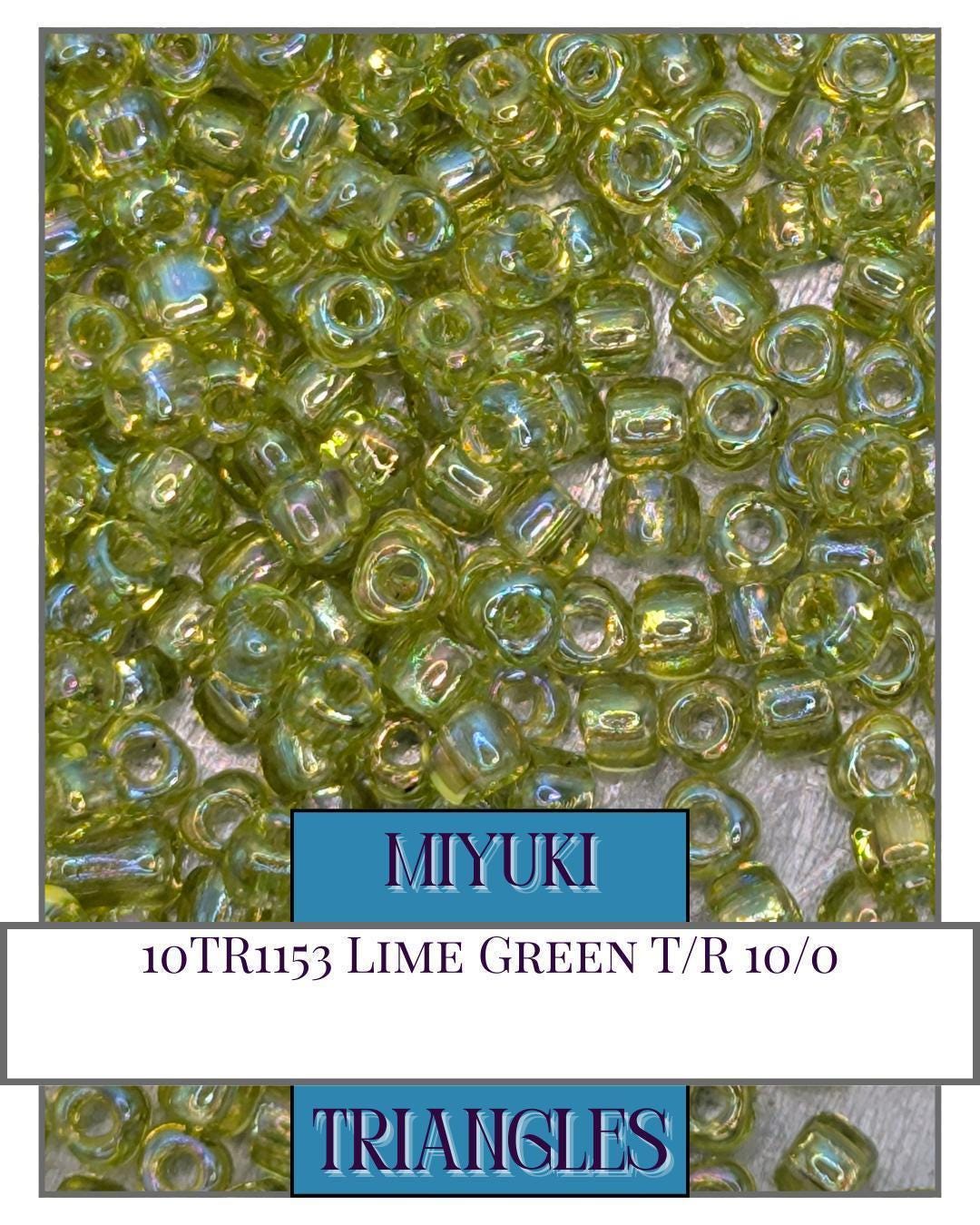 Miyuki Triangle Beads - Lime Green Translucent Rainbow Size 10/0 Seed Beads 10g