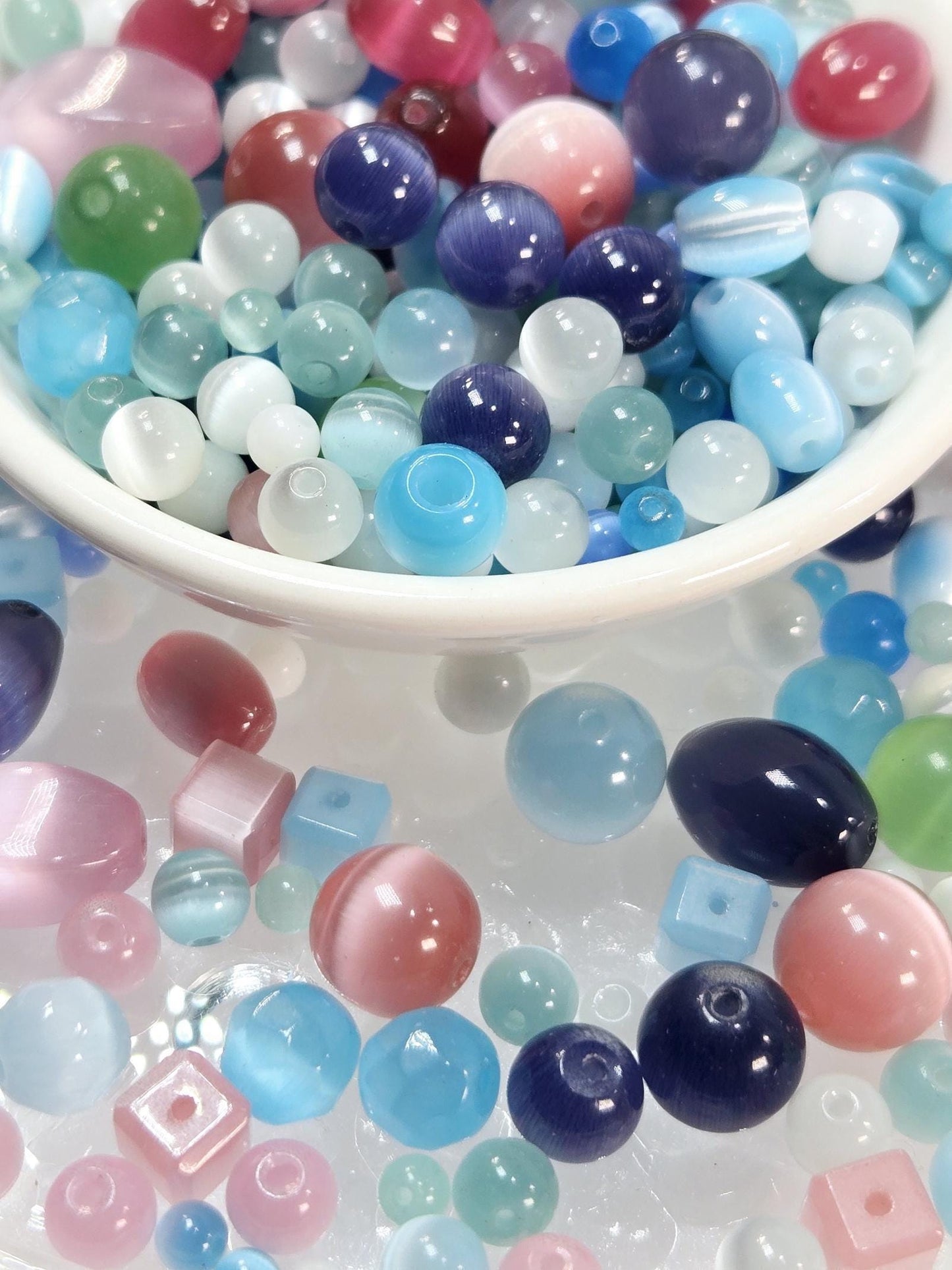 Glass Cat Eye Beads - Fruity Candy Colors Bead Soup Mix for DIY Jewelry Making