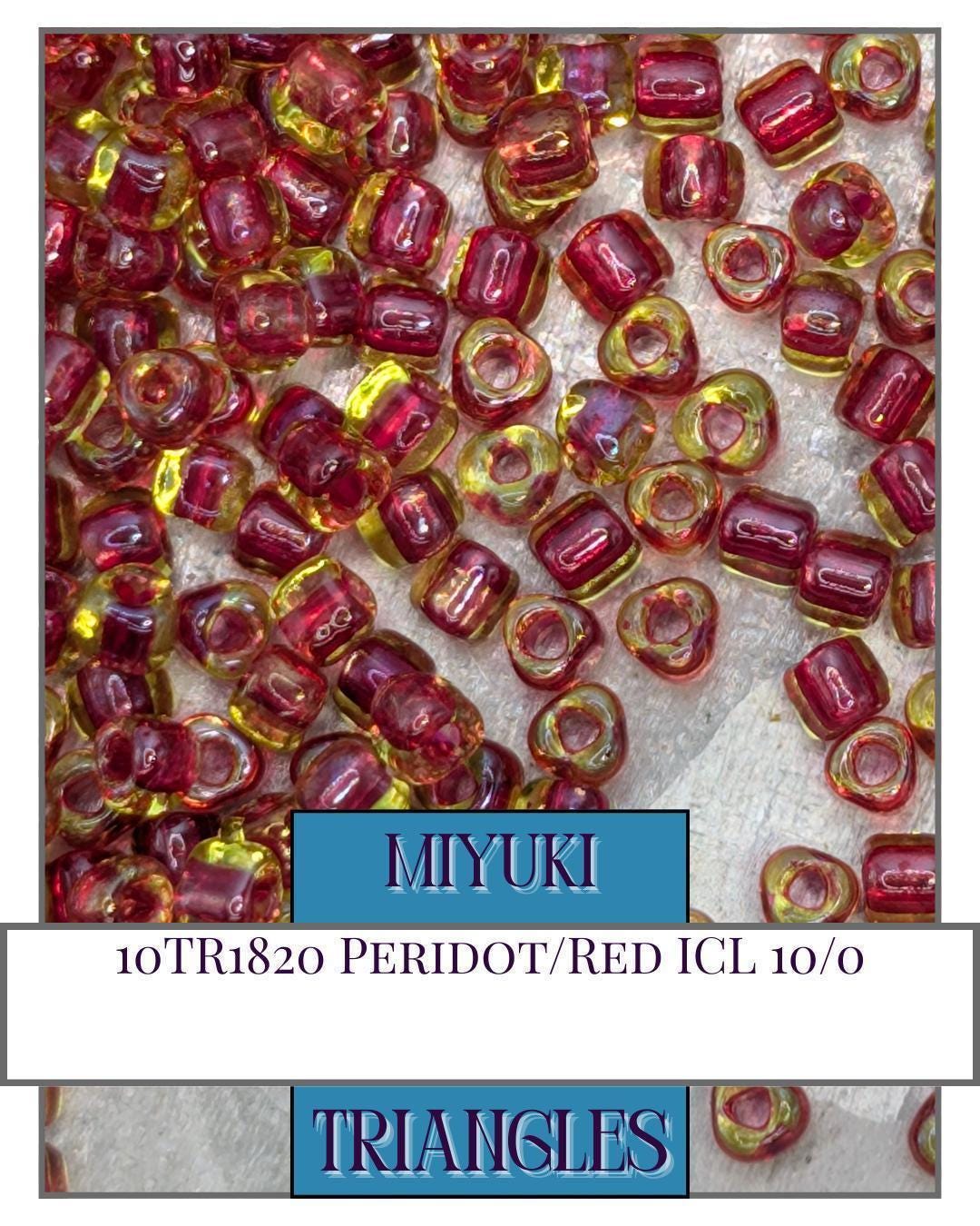 Miyuki Triangle Beads - Peridot Red 10/0 Seed Beads With Rainbow Inside Color
